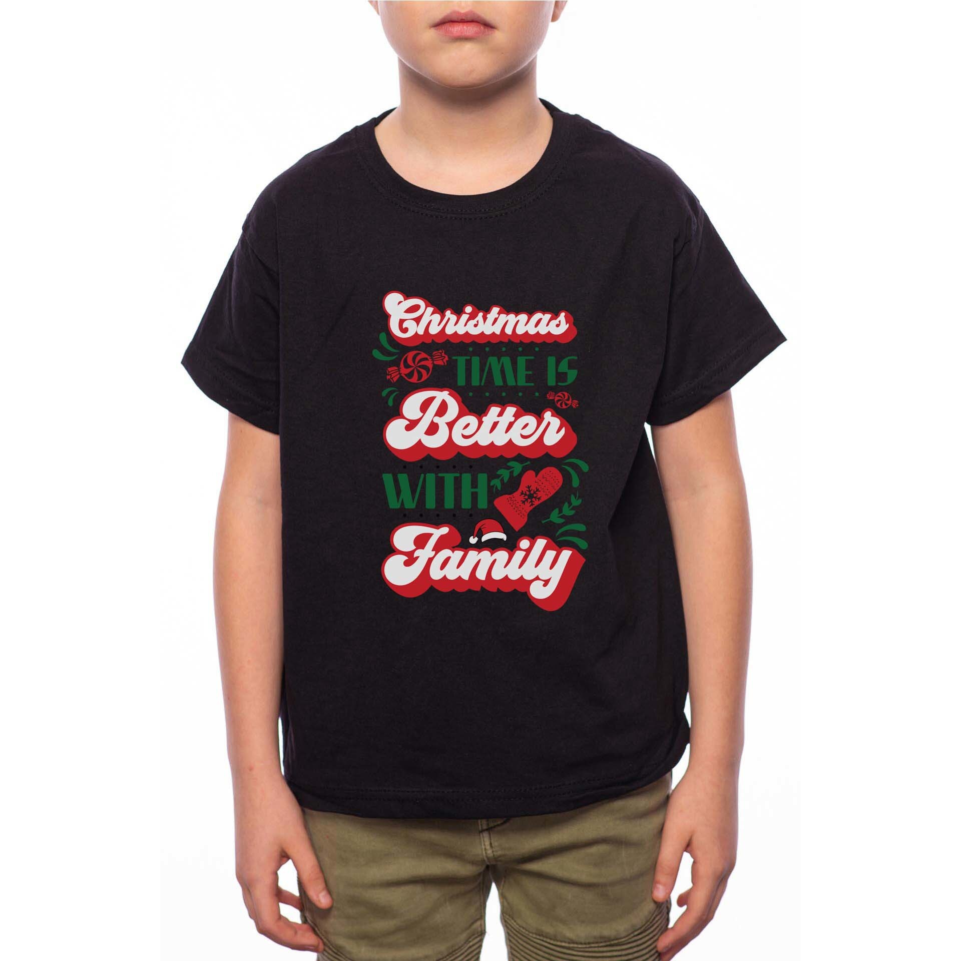Tricou Baiat, Christmas Time Is Better With Famlily, 100% Bumbac, A178, Negru