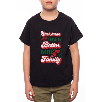 Tricou Baiat, Christmas Time Is Better With Famlily, 100% Bumbac, A178, Negru Tricou Baiat, Christmas Time Is Better With Famlily, 100% Bumbac, A178, Negru