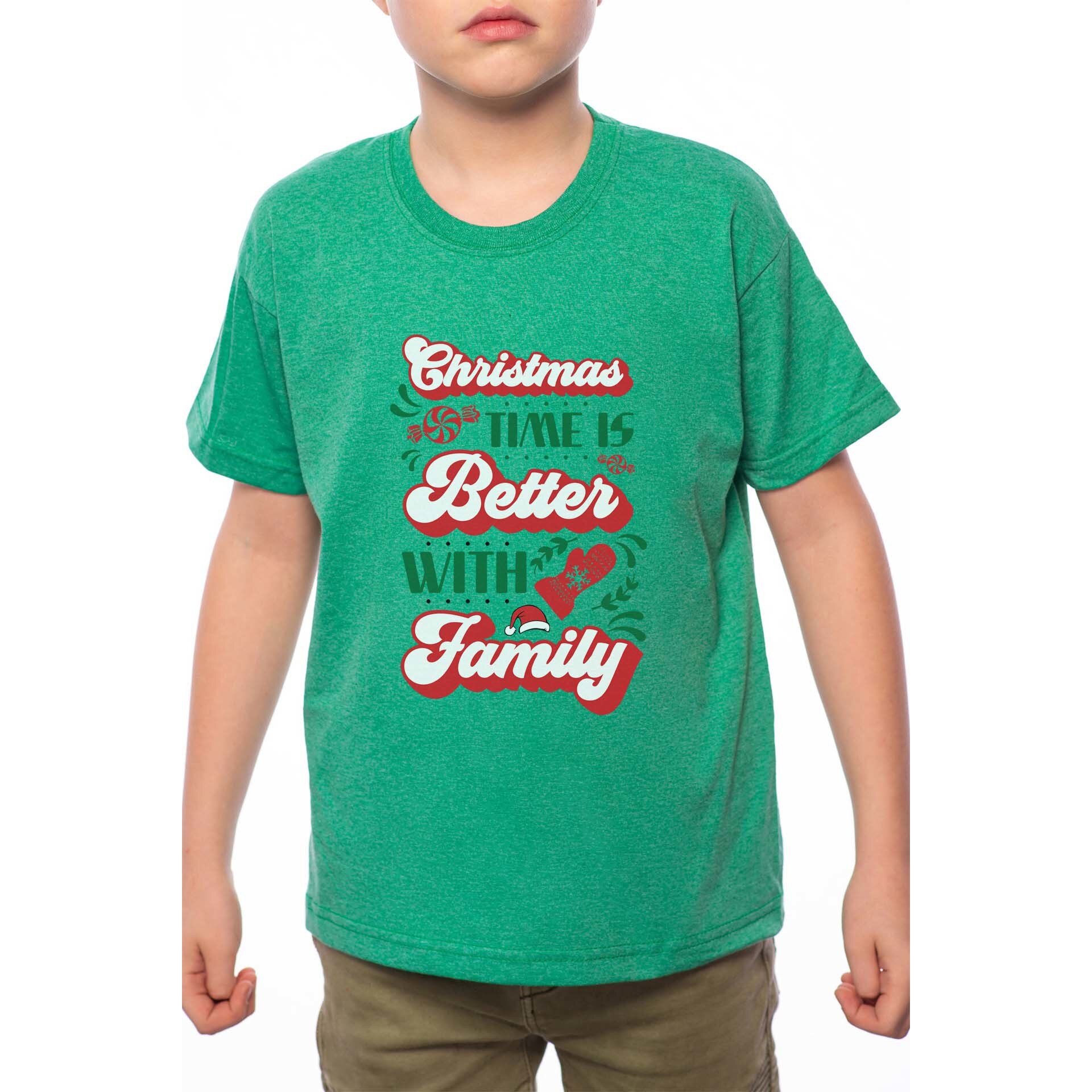 Tricou Baiat, Christmas Time Is Better With Famlily, 100% Bumbac, A178, Verde