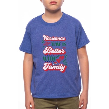 Tricou Baiat, Christmas Time Is Better With Famlily, 100% Bumbac, A178, Albastru Tricou Baiat, Christmas Time Is Better With Famlily, 100% Bumbac, A178, Albastru