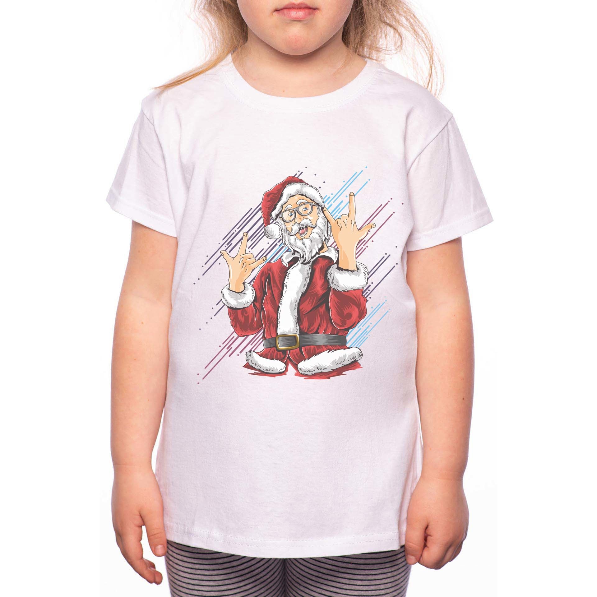 Tricou Fetita, Rock And Roll Santa, 100% Bumbac, W180, Alb