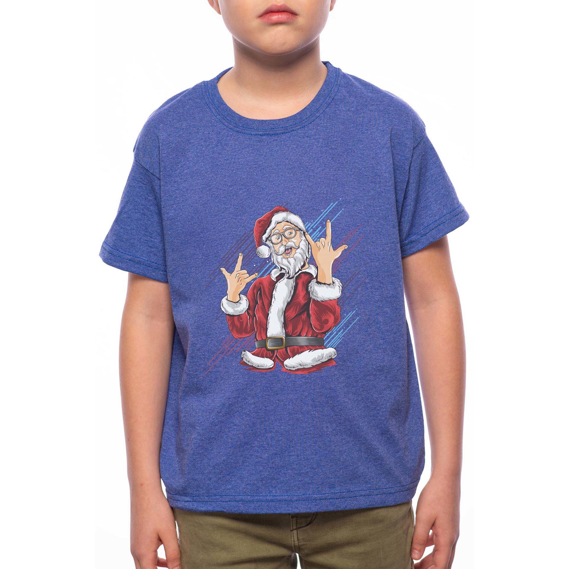 Tricou Baiat, Rock And Roll Santa, 100% Bumbac, A180, Albastru