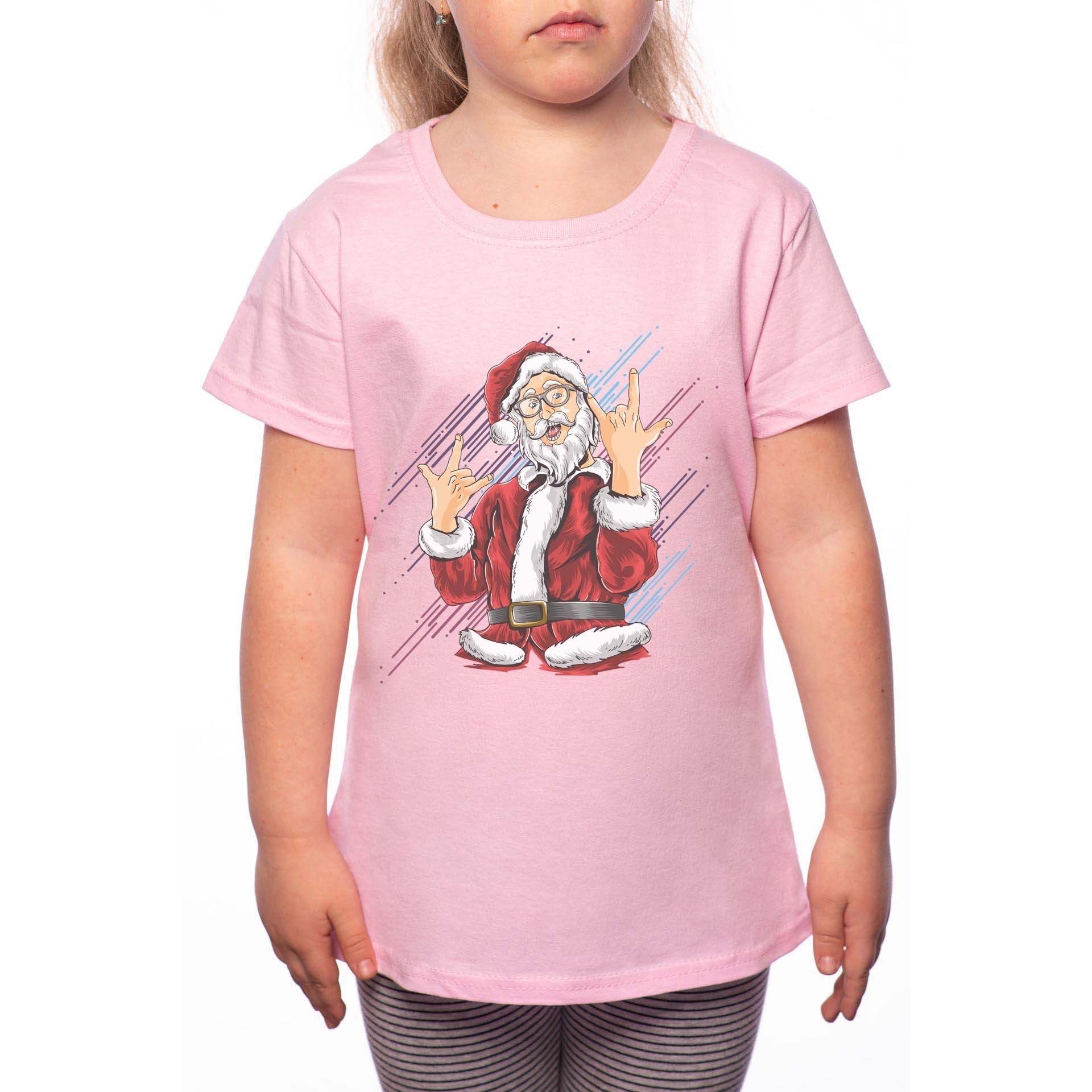 Tricou Fetita, Rock And Roll Santa, 100% Bumbac, W180, Roz