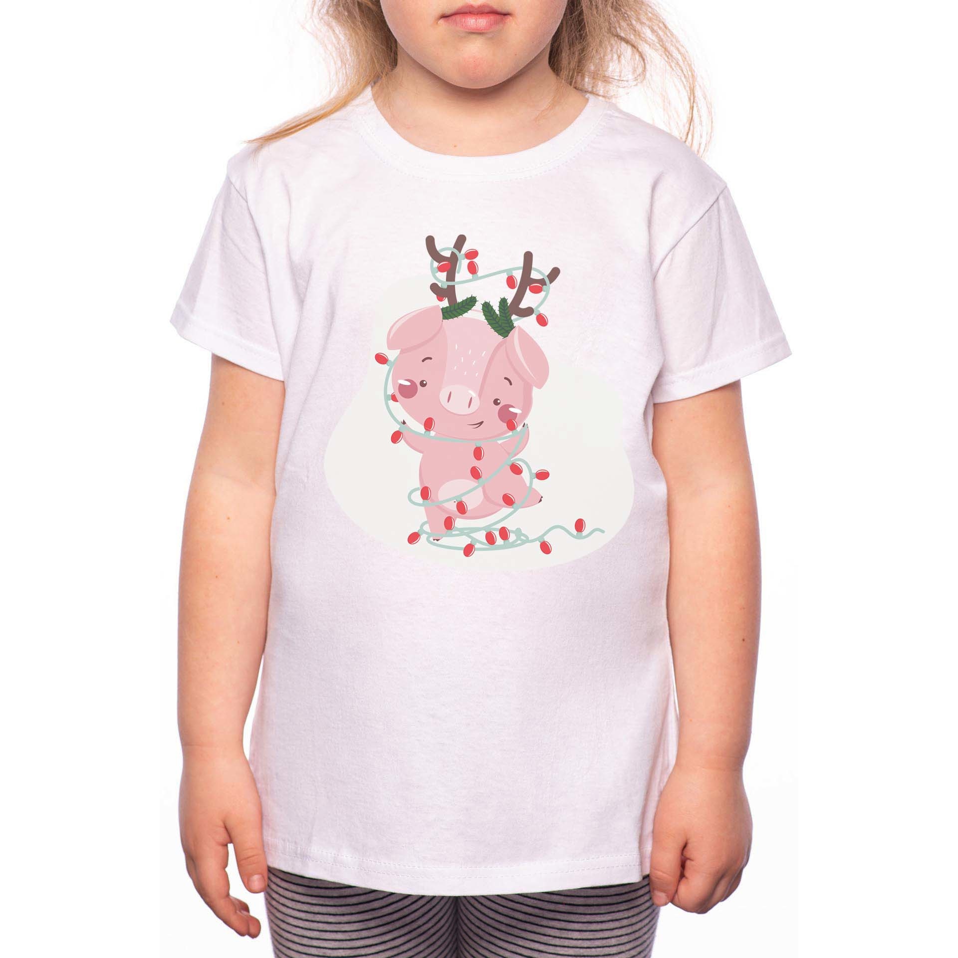 Tricou Fetita, Christmas Pig, 100% Bumbac, W182, Alb
