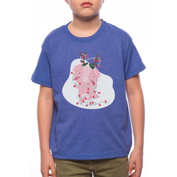 Tricou Baiat, Christmas Pig, 100% Bumbac, W182, Albastru Tricou Baiat, Christmas Pig, 100% Bumbac, W182, Albastru