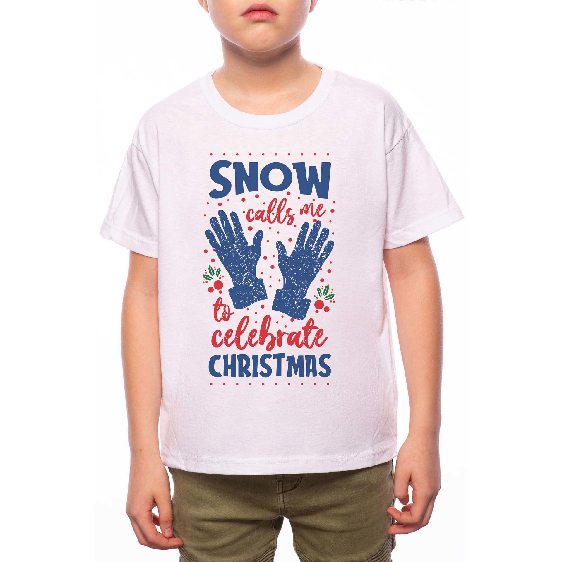 Tricou Baiat, Snow Calls Me, 100% Bumbac, B184, Alb