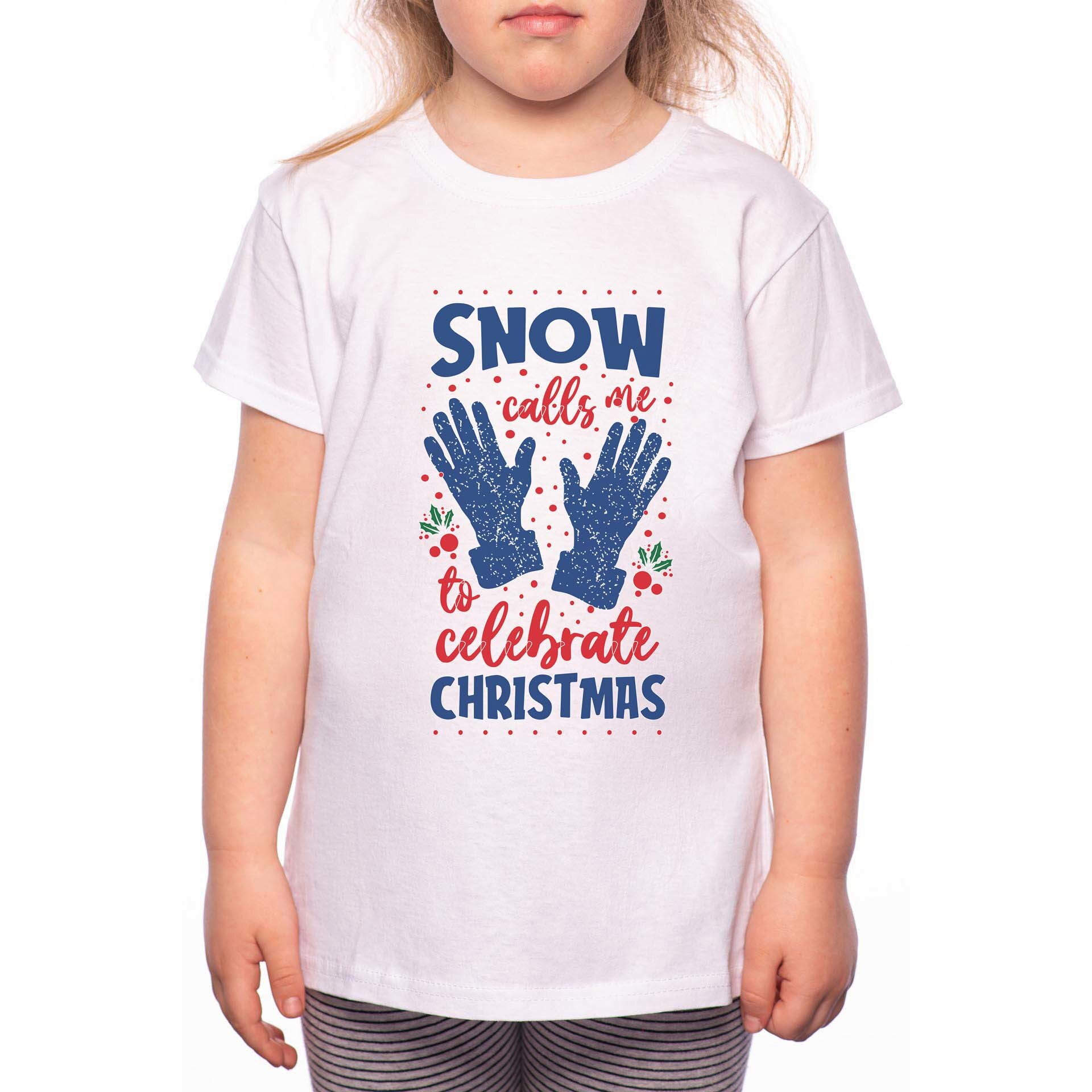 Tricou Fetita, Snow Calls Me, 100% Bumbac, P184, Alb
