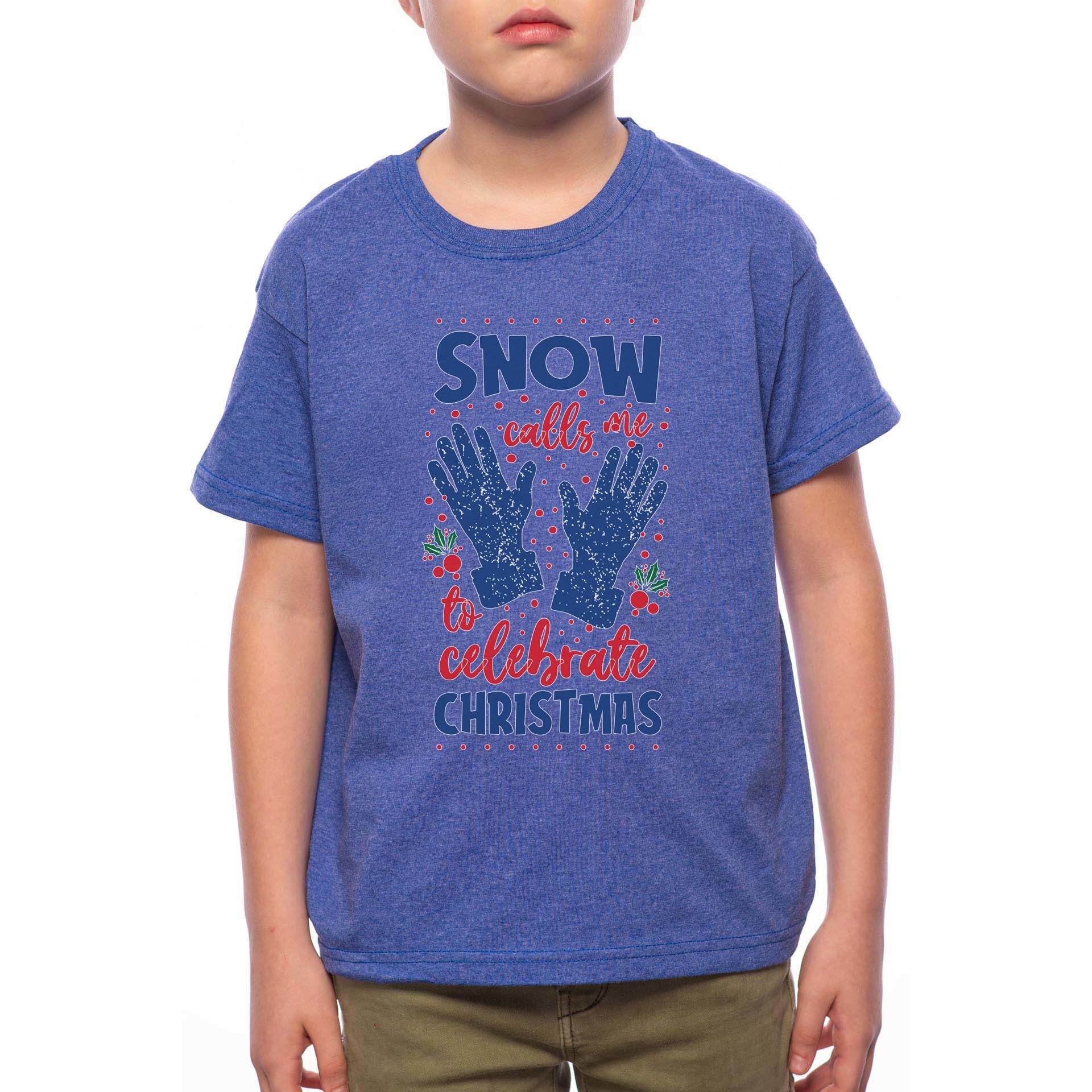 Tricou Baiat, Snow Calls Me, 100% Bumbac, B184, Albastru