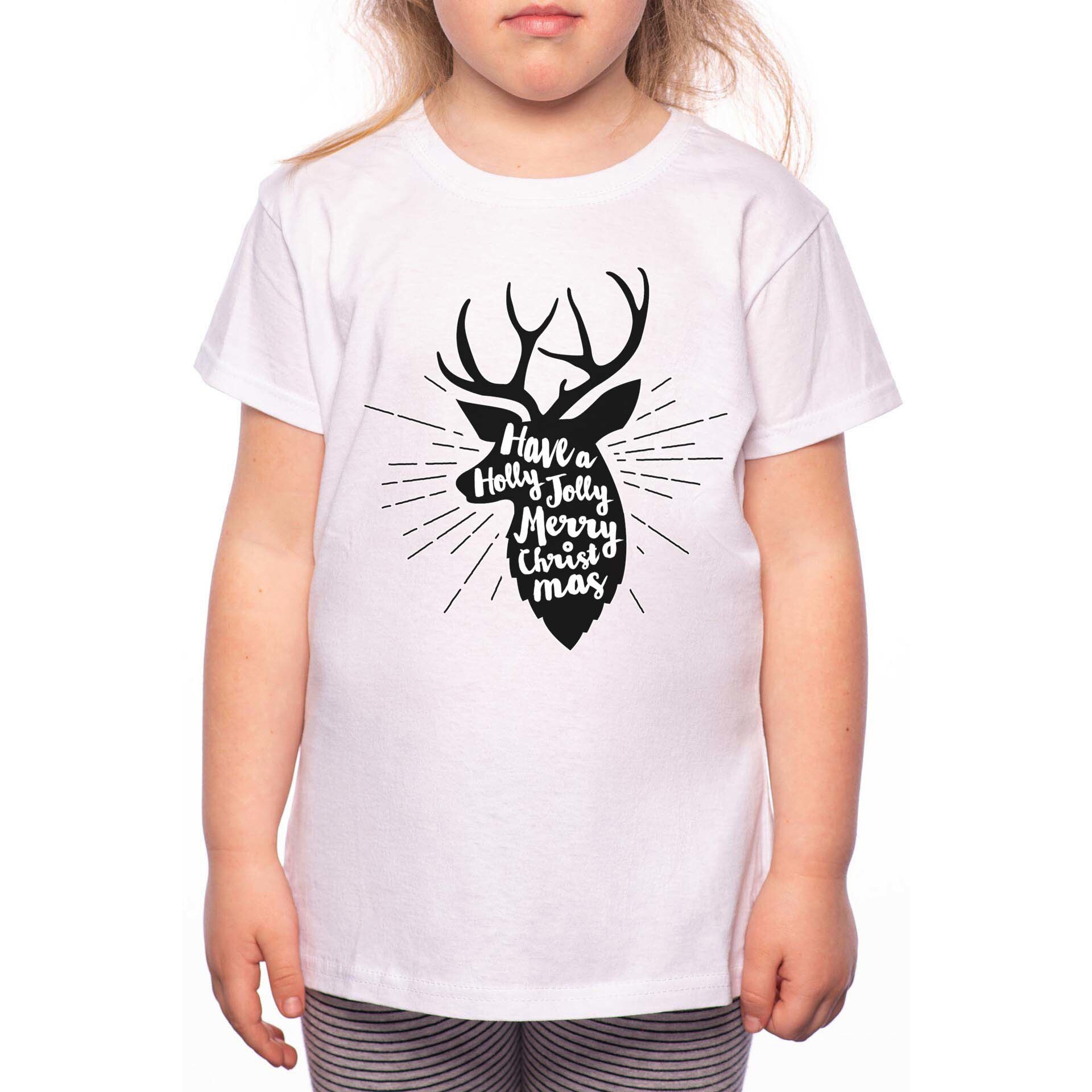 Tricou Fetita, Holly Jolly Christmas, 100% Bumbac, P185, Alb