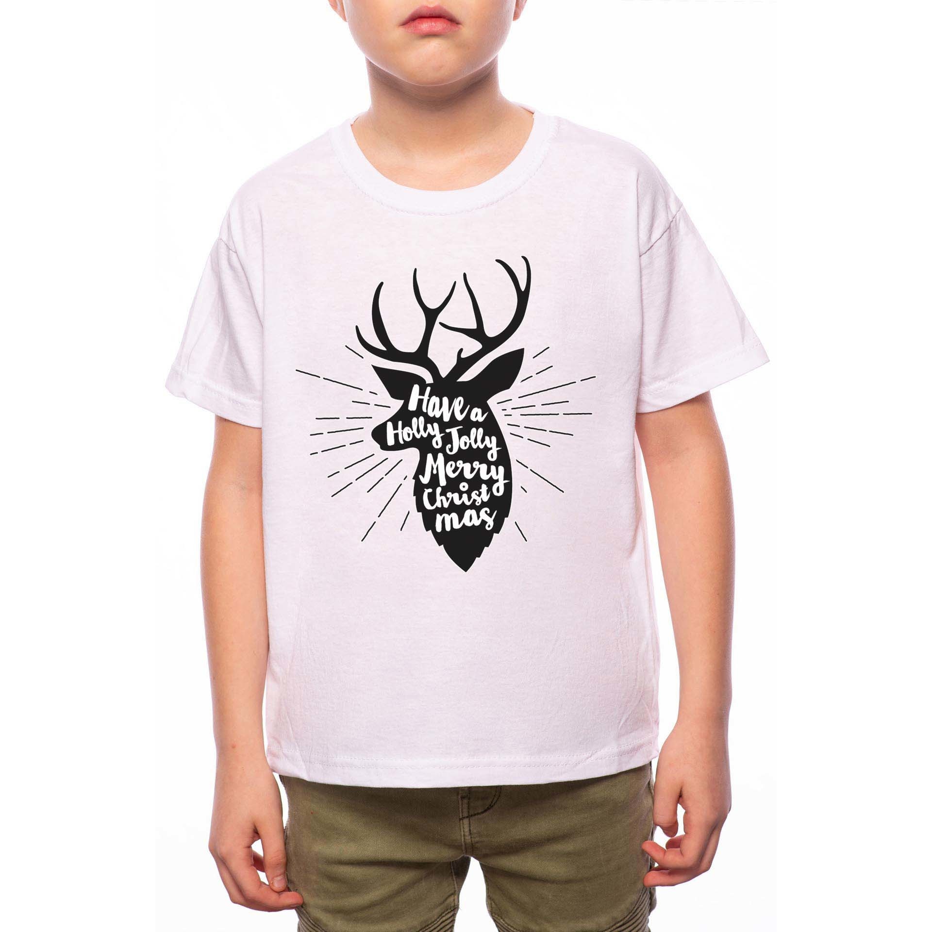 Tricou Baiat, Holly Jolly Christmas, 100% Bumbac, B185, Alb