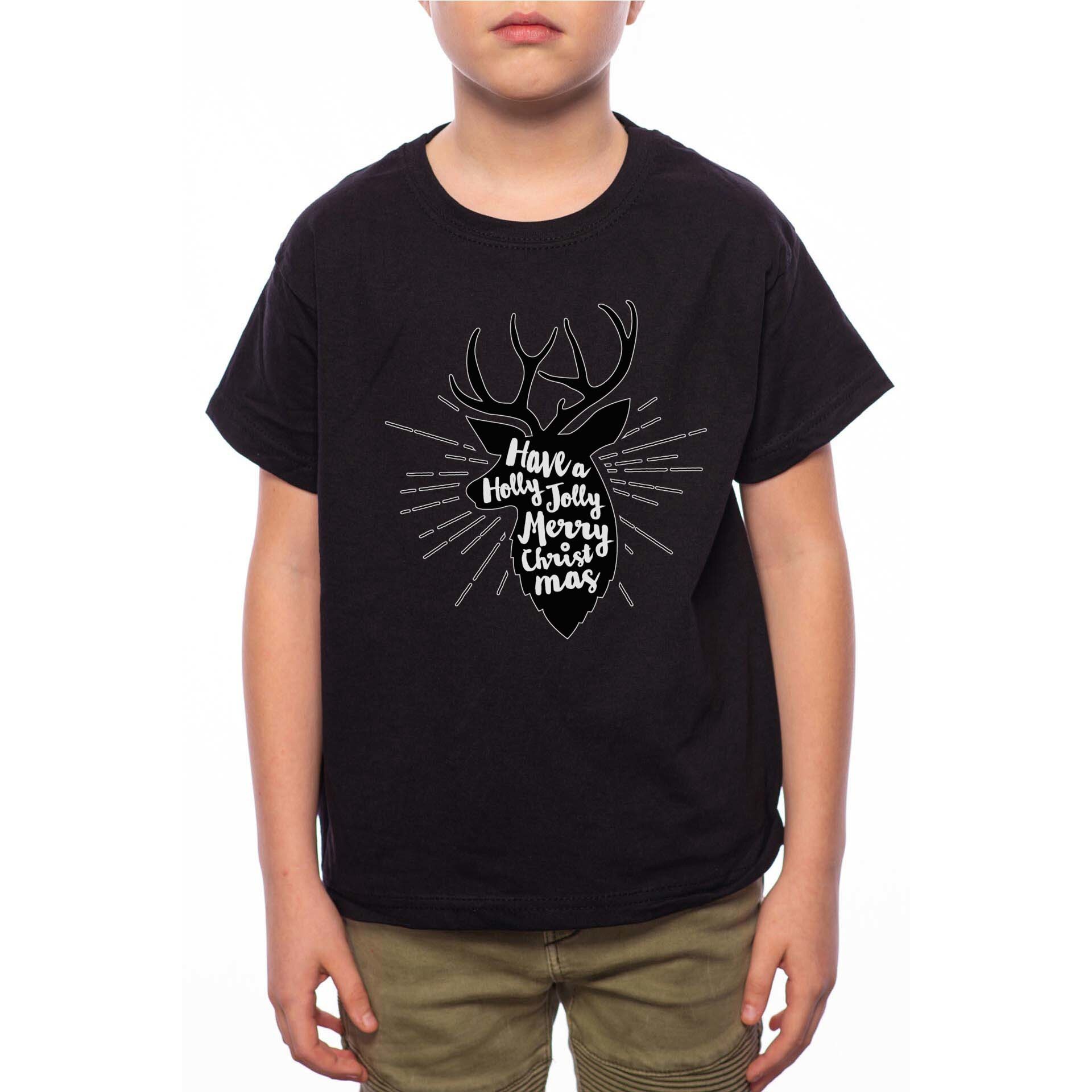 Tricou Baiat, Holly Jolly Christmas, 100% Bumbac, B185, Negru