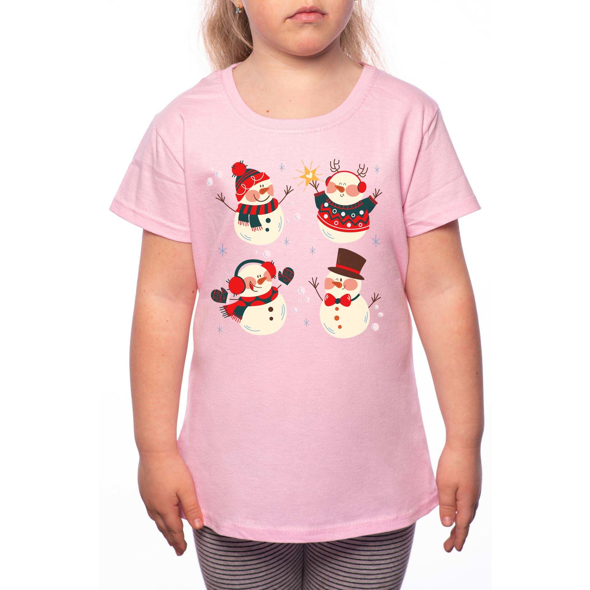 Tricou Fetita, Snowmen, 100% Bumbac, R188, Roz