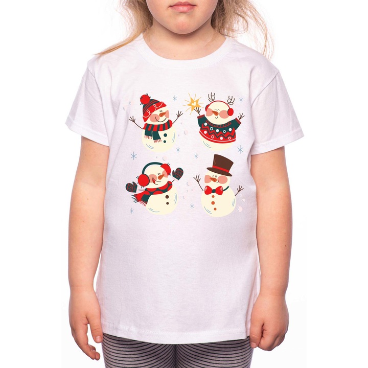 Pamut kerek nyakú póló lánynak, Snowmen, W188, Fehér