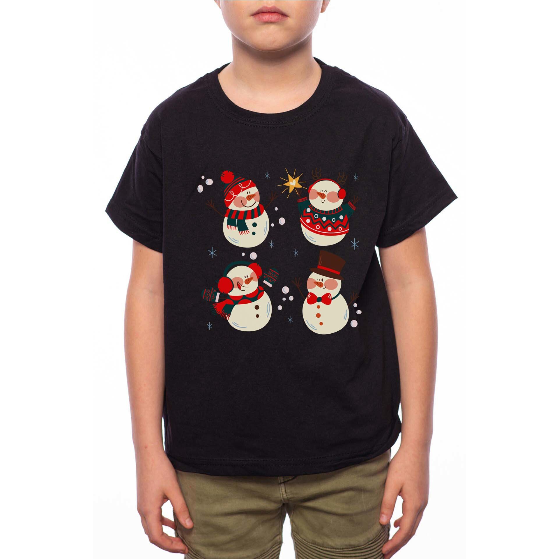 Tricou Baiat, Snowmen, 100% Bumbac, W188, Negru
