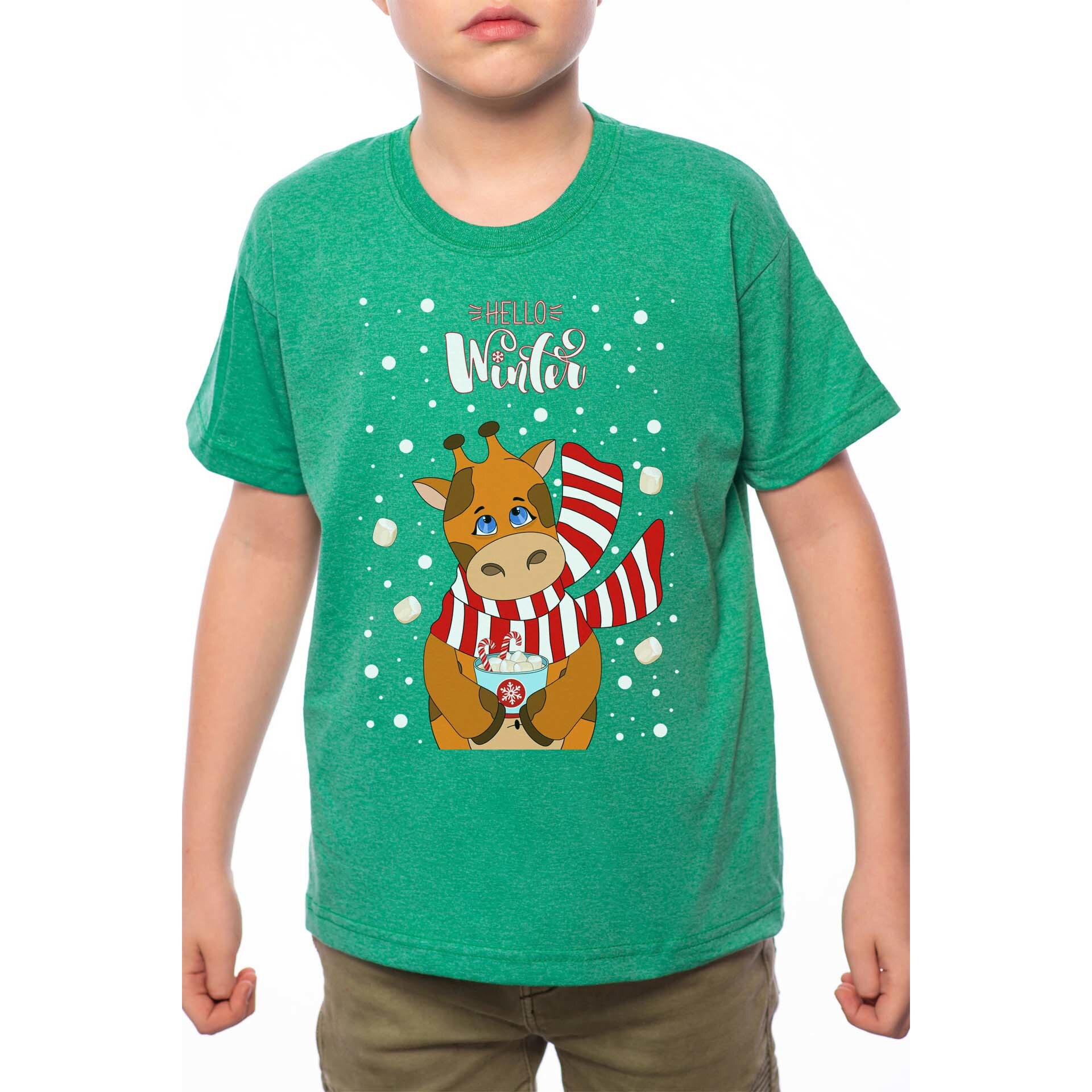 Tricou Baiat, Winter Giraffe, 100% Bumbac, G190, Verde