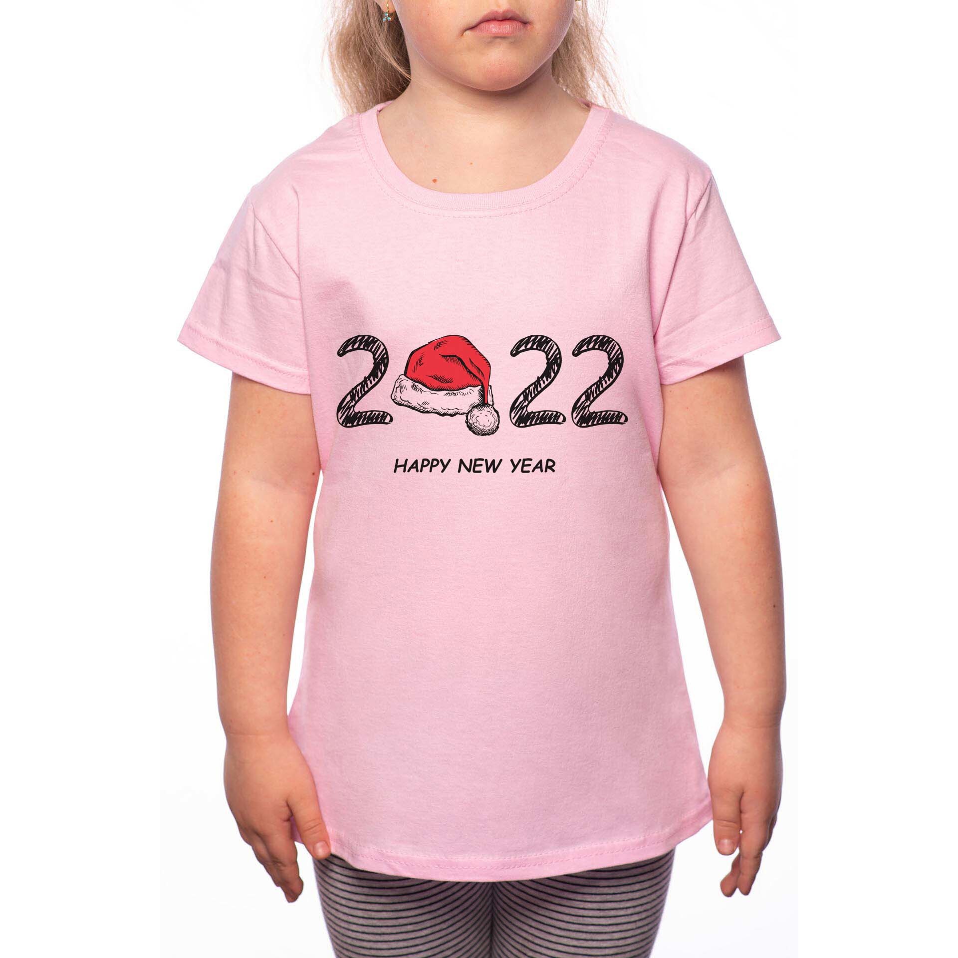 Tricou Fetita, Happy New Year 2022, 100% Bumbac, W201, Roz