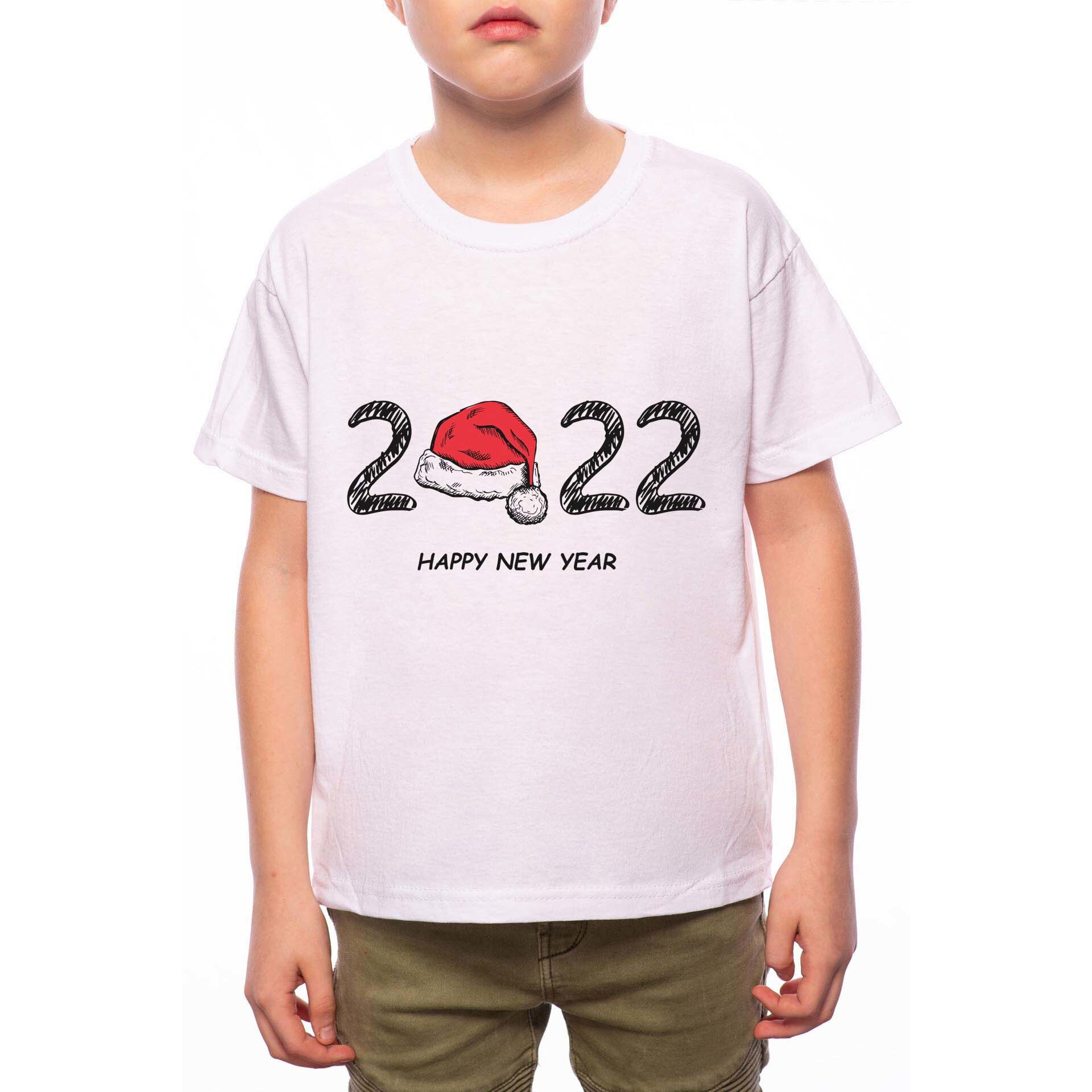 Tricou Baiat, Happy New Year 2022, 100% Bumbac, G201, Alb