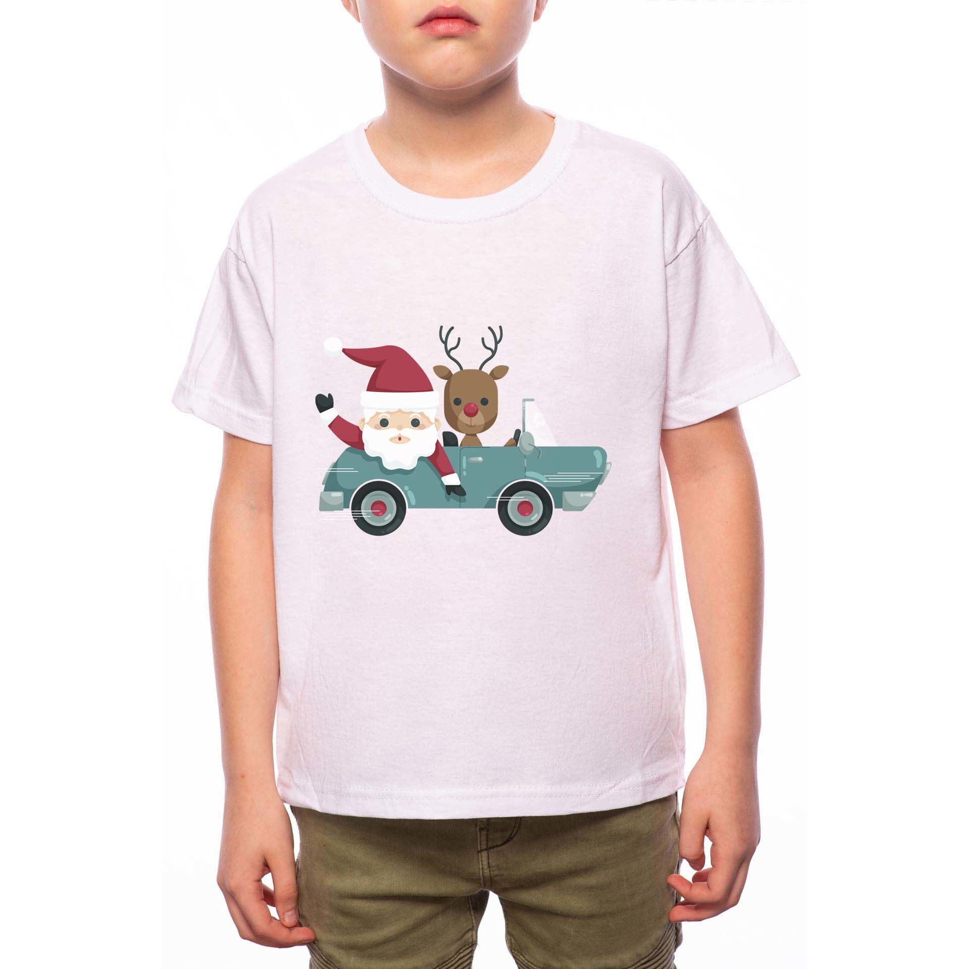 Tricou Baiat, Santa And Rudolph Traveling, 100% Bumbac, A203, Alb