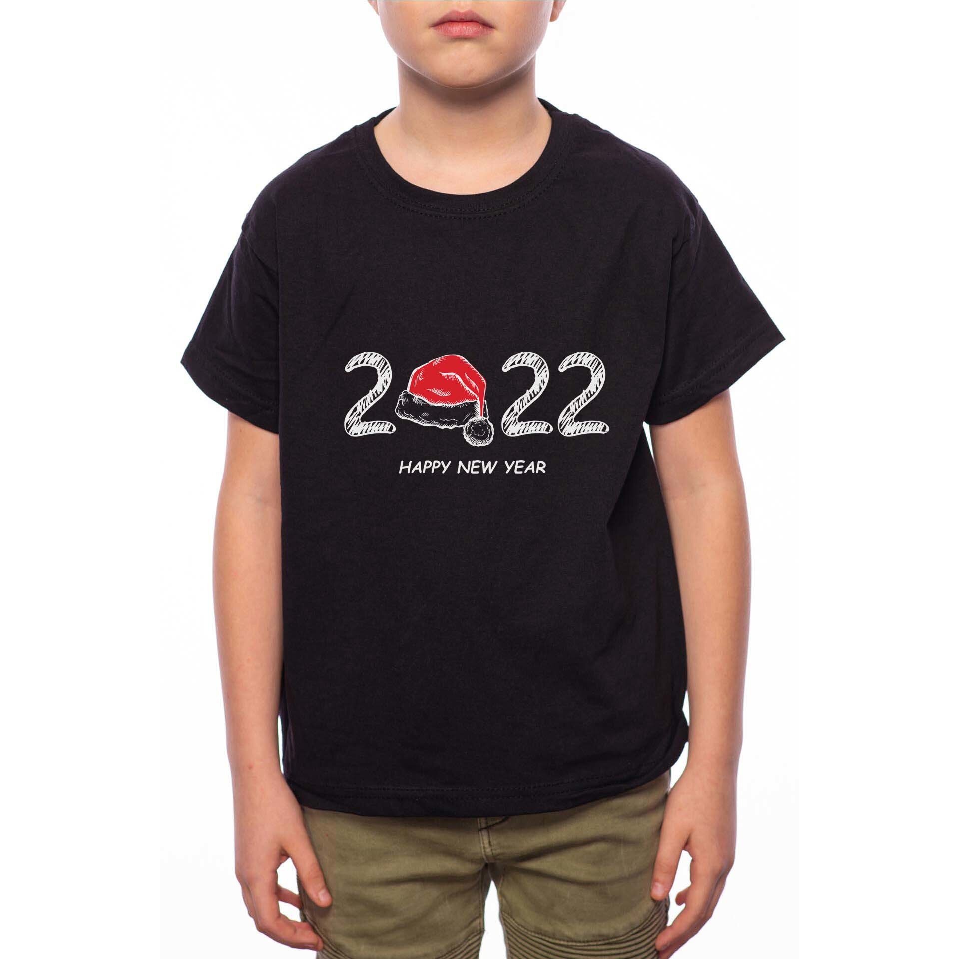 Tricou Baiat, Happy New Year 2022, 100% Bumbac, G201, Negru