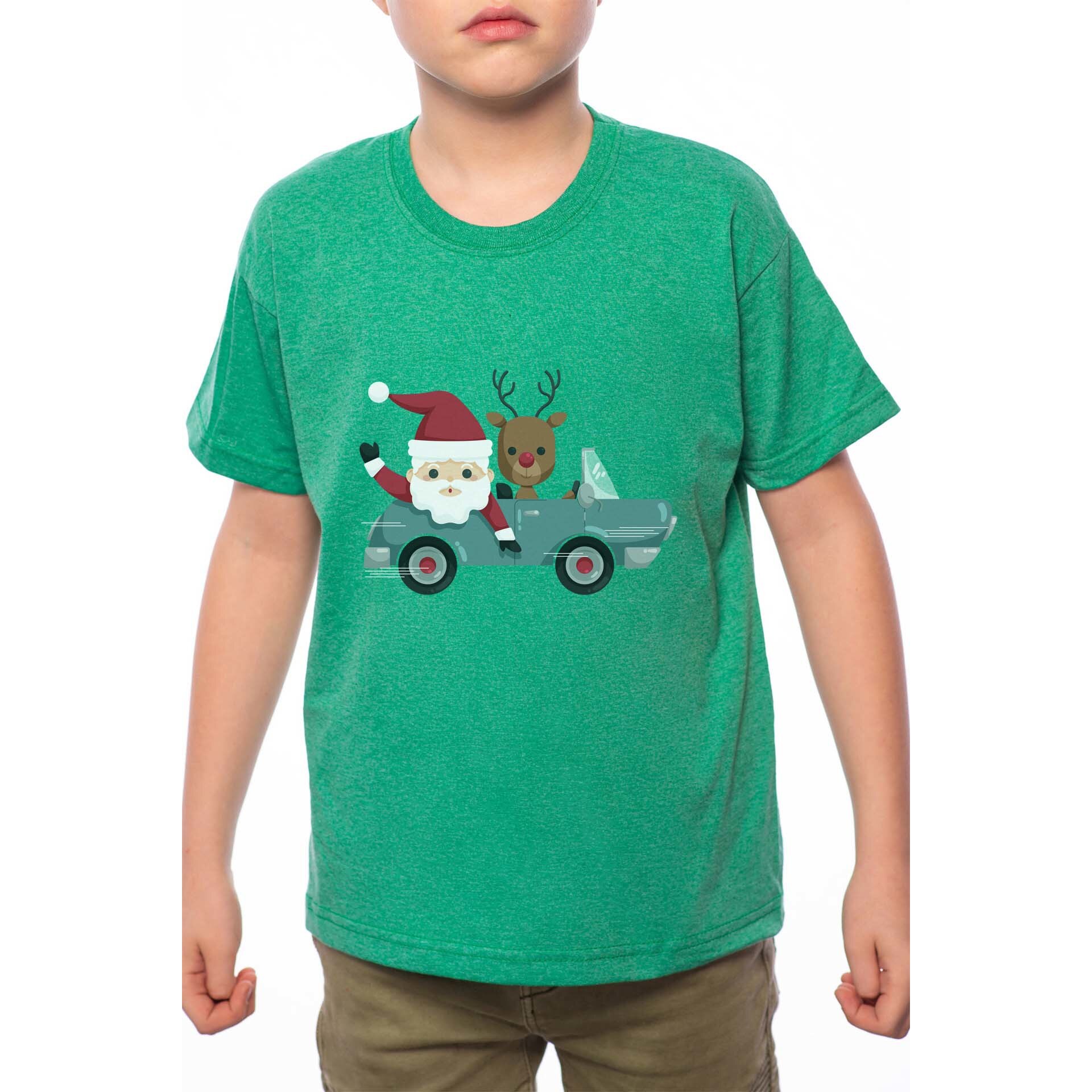 Tricou Baiat, Santa And Rudolph Traveling, 100% Bumbac, A203, Verde