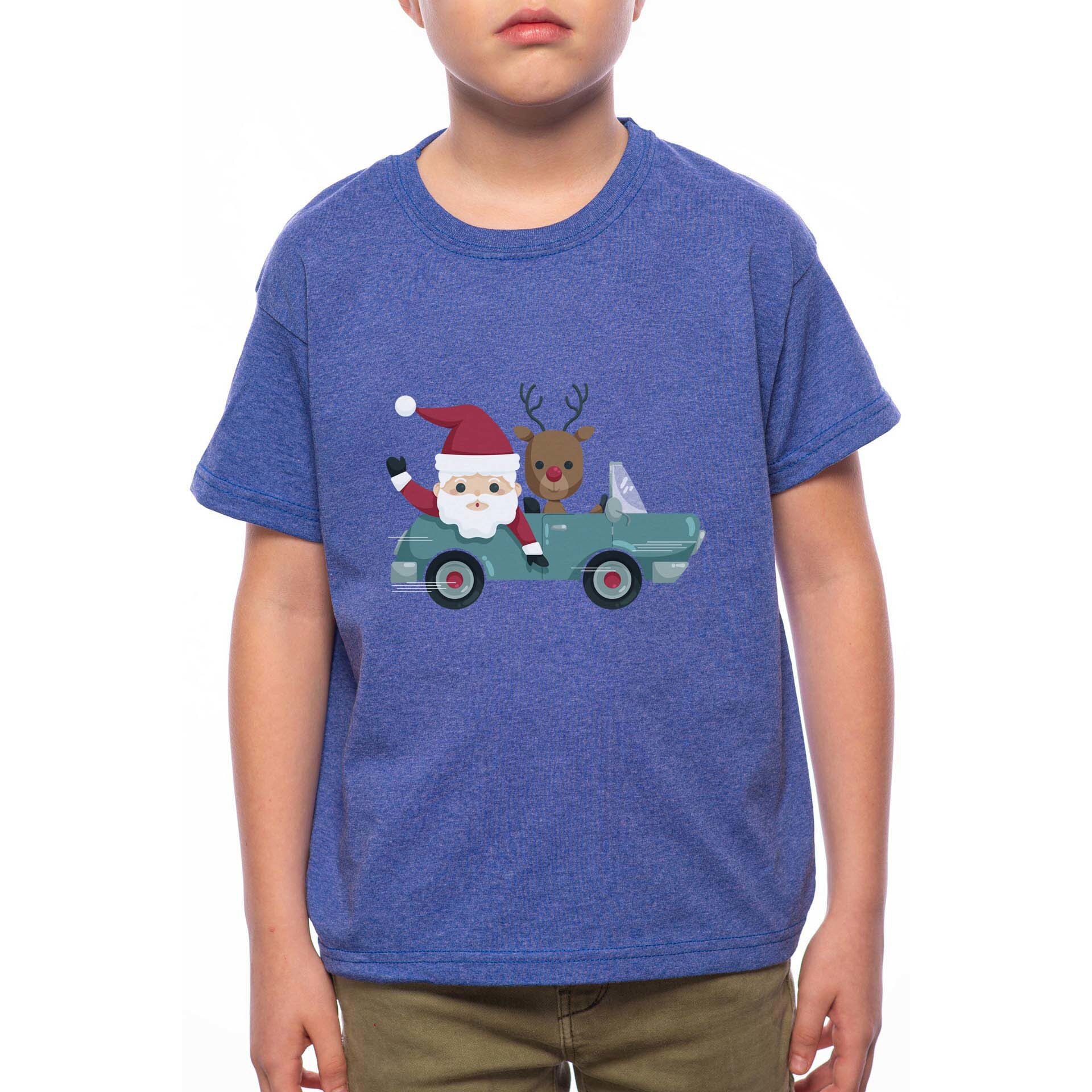 Tricou Baiat, Santa And Rudolph Traveling, 100% Bumbac, A203, Albastru