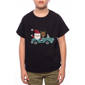 Tricou Baiat, Santa And Rudolph Traveling, 100% Bumbac, A203, Negru Tricou Baiat, Santa And Rudolph Traveling, 100% Bumbac, A203, Negru