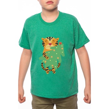 Tricou Baiat, Tiger Holding Christmas Tree, 100% Bumbac, G205, Verde Tricou Baiat, Tiger Holding Christmas Tree, 100% Bumbac, G205, Verde