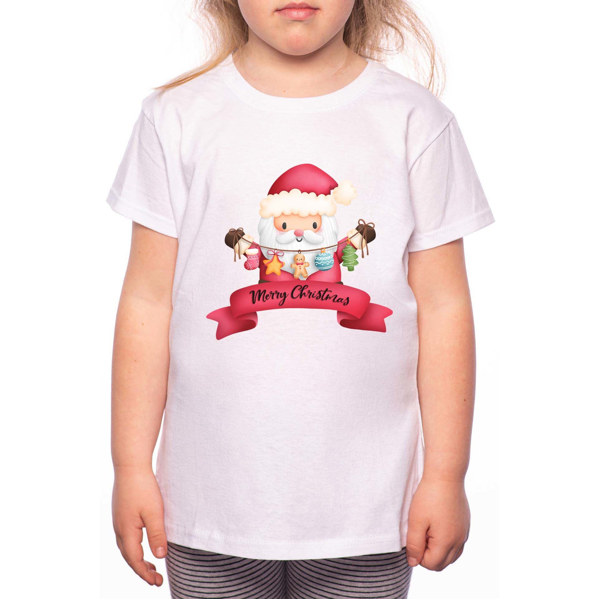 Tricou Fetita, Santa Wishing Merry Christmas, 100% Bumbac, W207, Alb