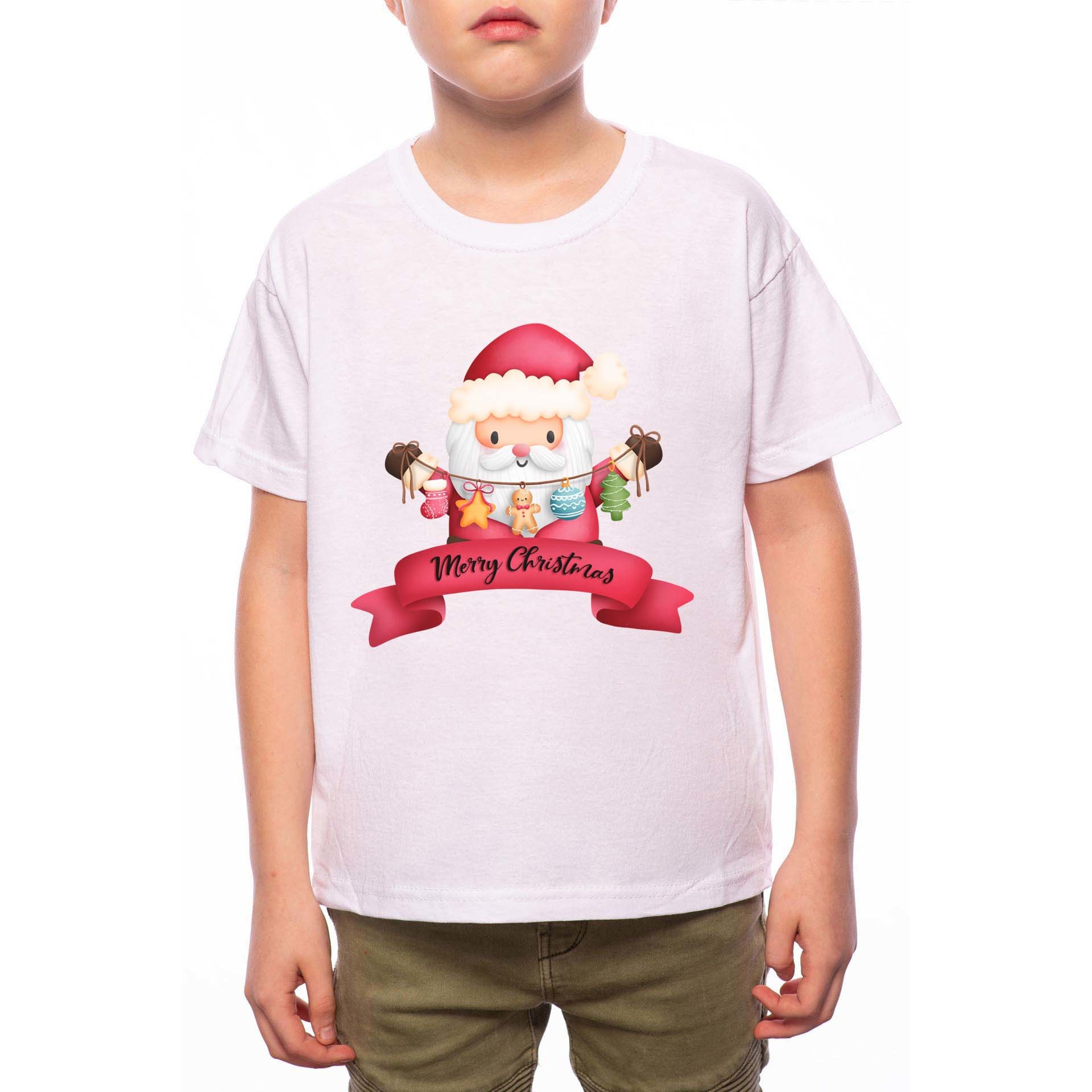 Tricou Baiat, Santa Wishing Merry Christmas, 100% Bumbac, G207, Alb