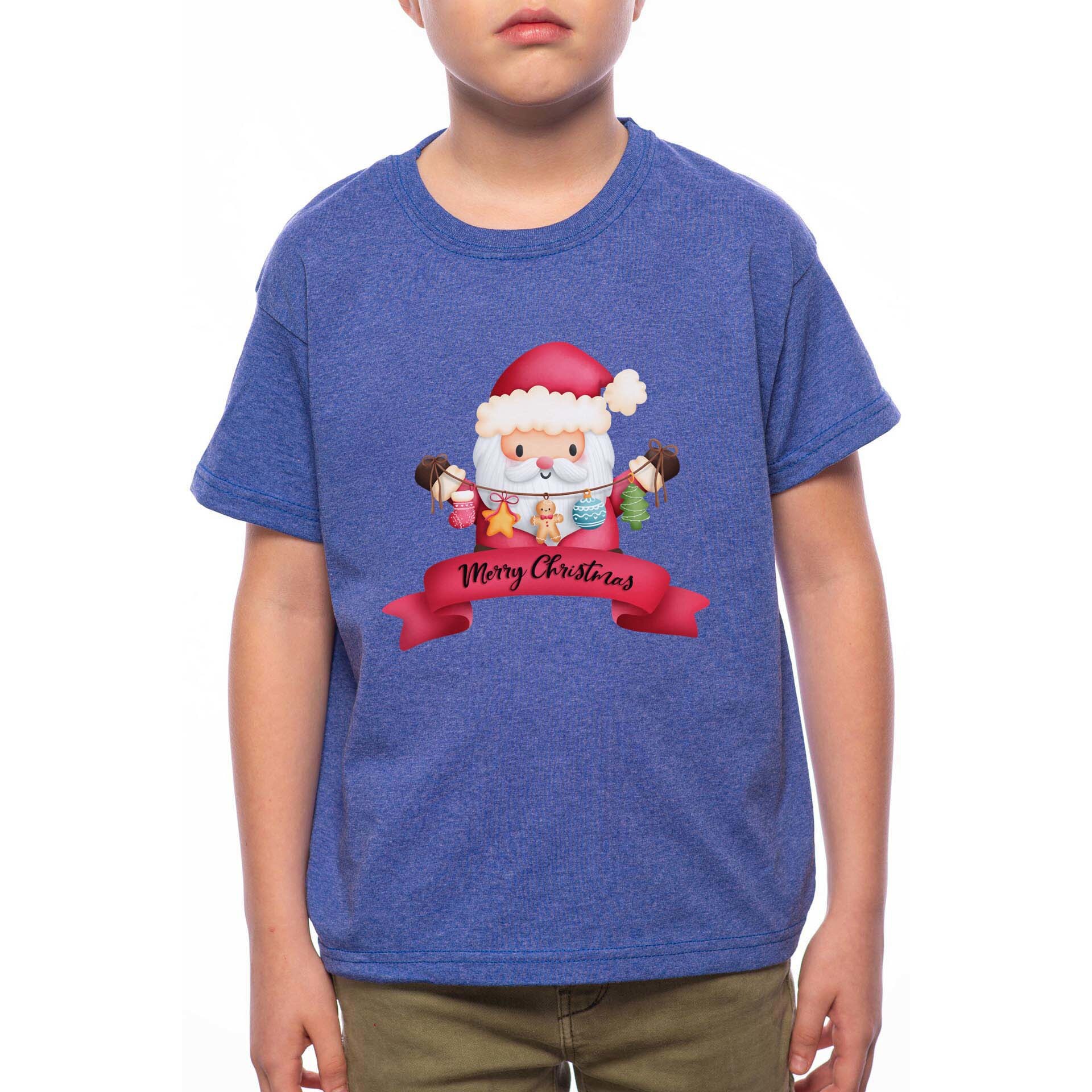 Tricou Baiat, Santa Wishing Merry Christmas, 100% Bumbac, G207, Albastru