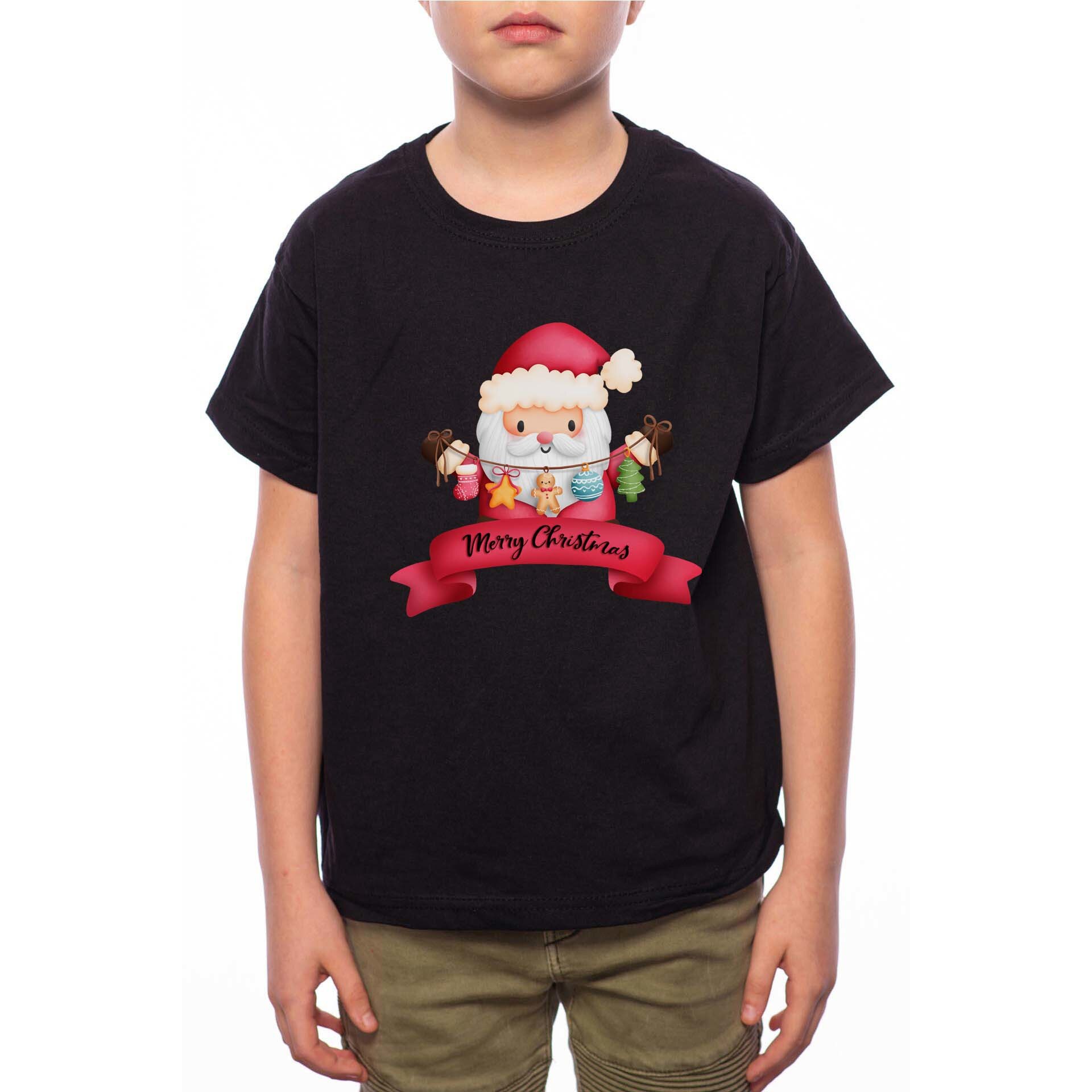 Tricou Baiat, Santa Wishing Merry Christmas, 100% Bumbac, G207, Negru