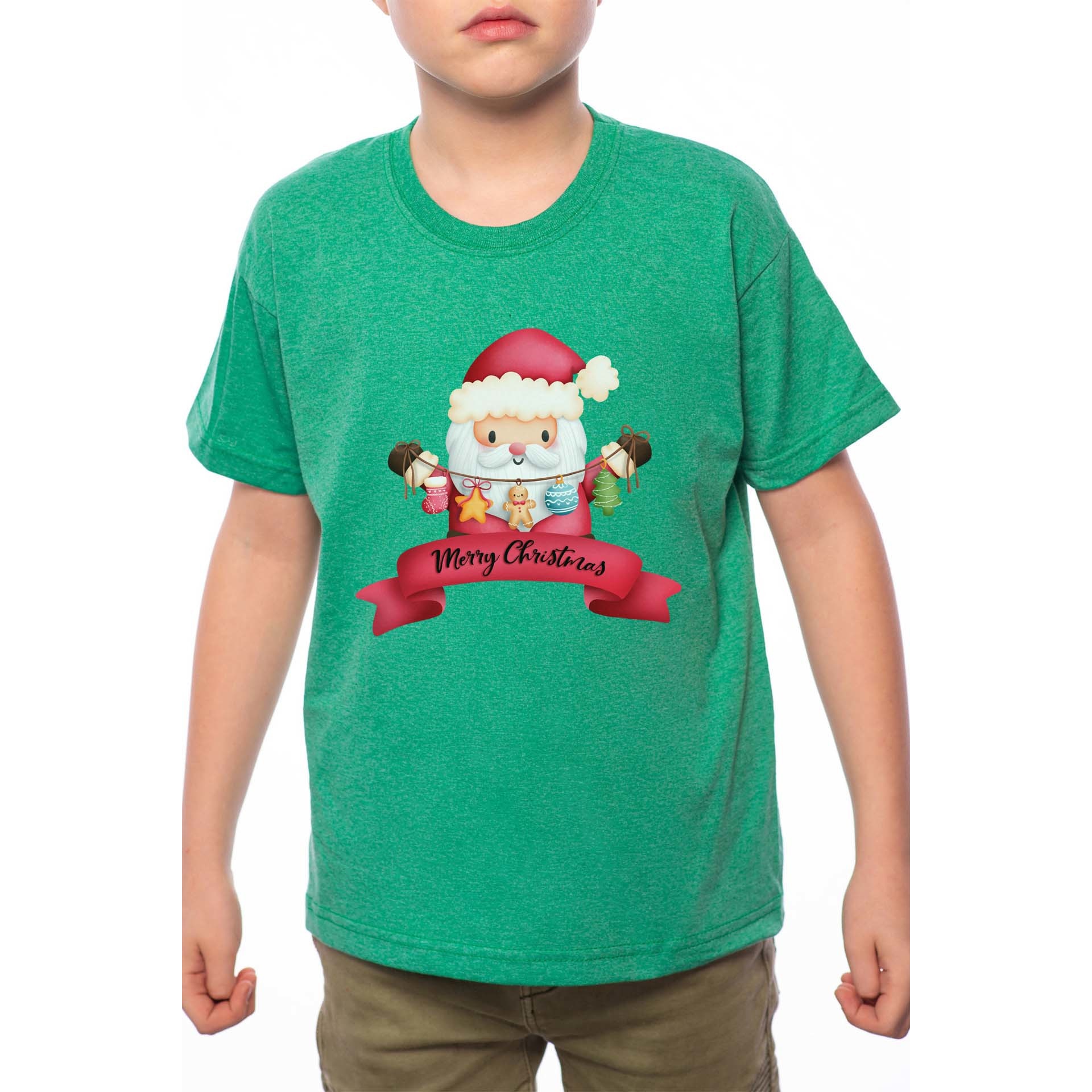 Tricou Baiat, Santa Wishing Merry Christmas, 100% Bumbac, G207, Verde