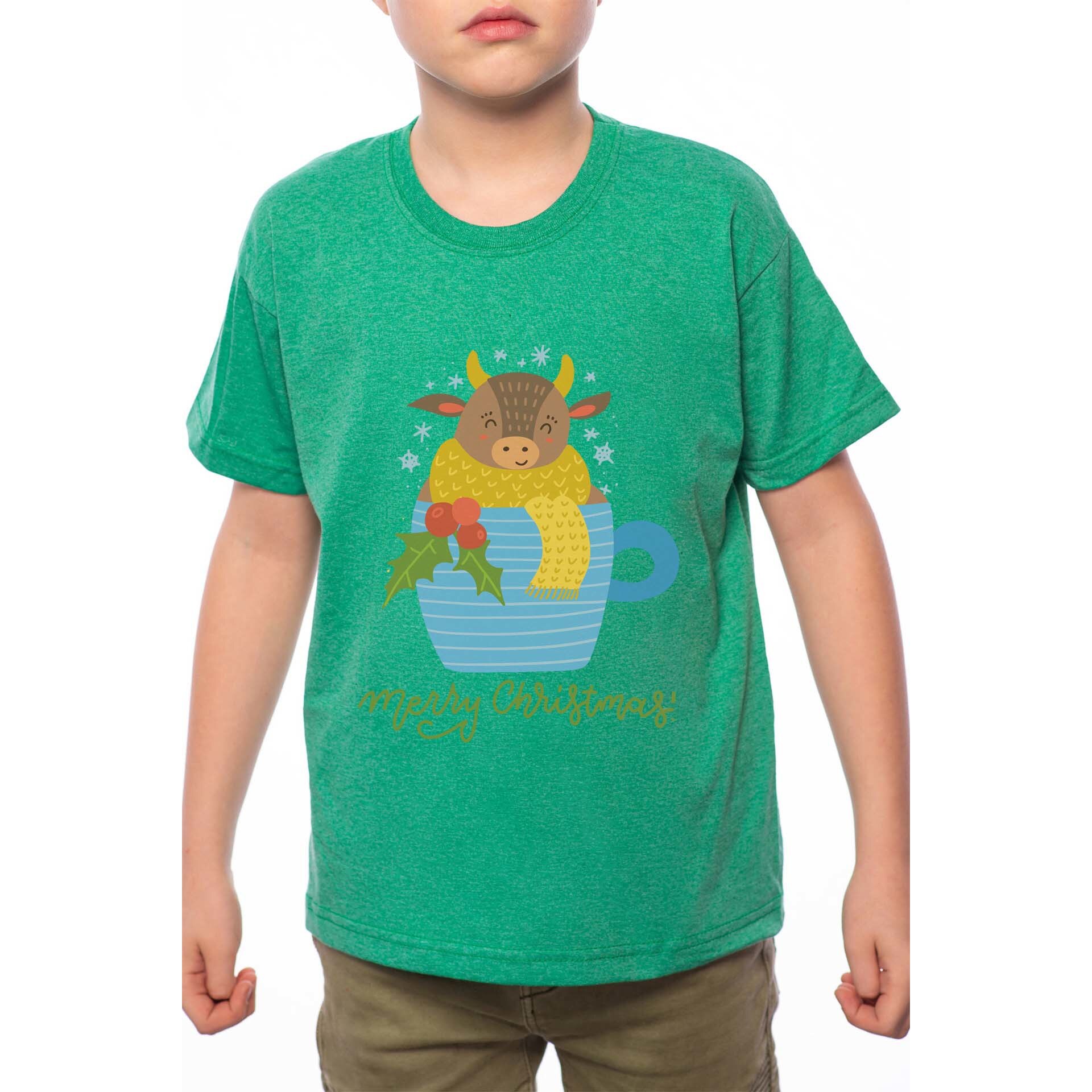 Tricou Baiat, Cow Wishing Merry Christmas, 100% Bumbac, G222, Verde