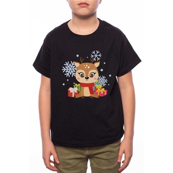 Tricou Baiat, Baby Deer, 100% Bumbac, A225, Negru Tricou Baiat, Baby Deer, 100% Bumbac, A225, Negru