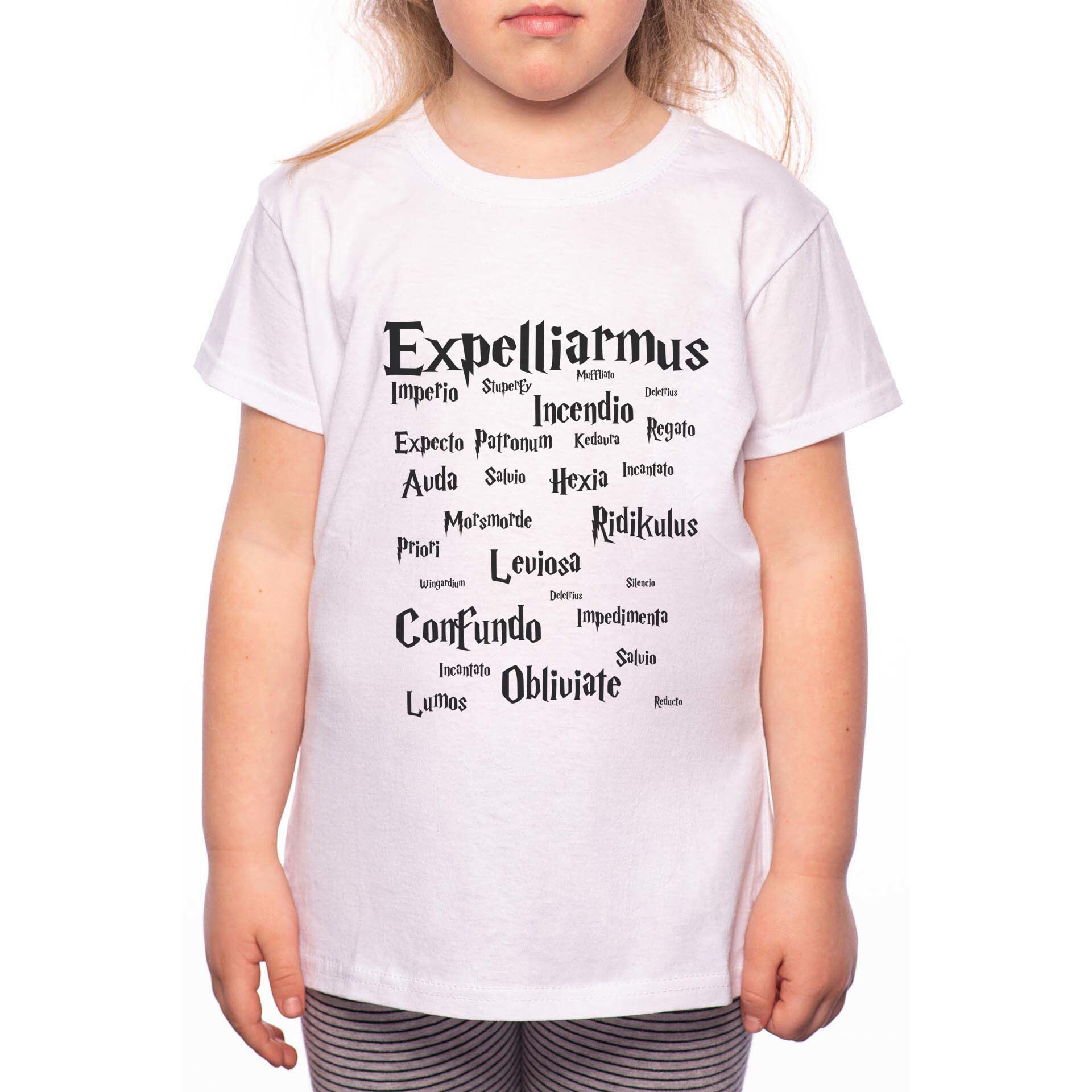 Tricou Fetita, Harry Potter Spells, 100% Bumbac, R239, Alb