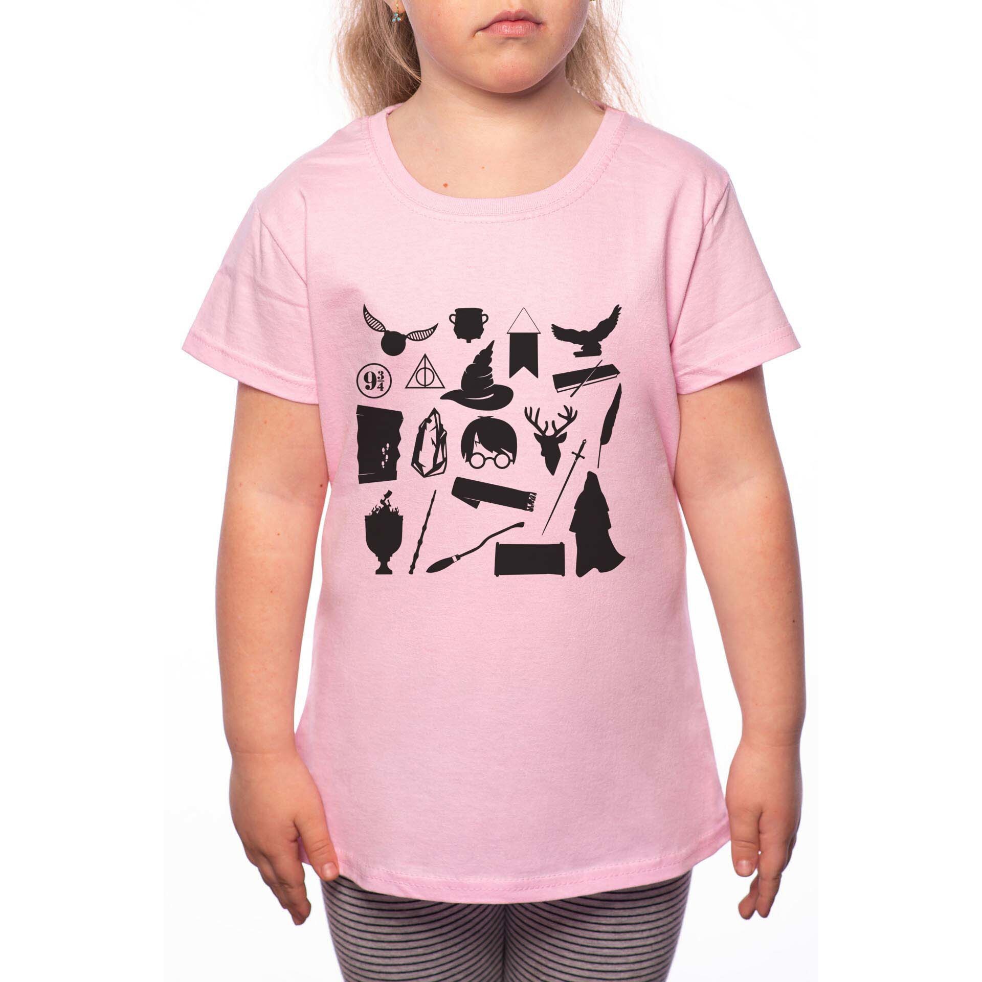 Tricou Fetita, Harry Potter Symbols, 100% Bumbac, R240, Roz