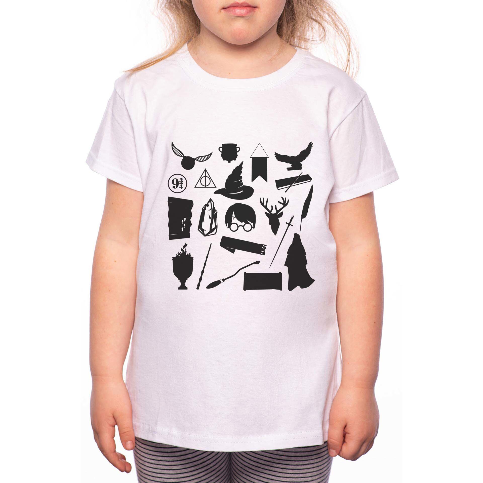 Tricou Fetita, Harry Potter Symbols, 100% Bumbac, R240, Alb