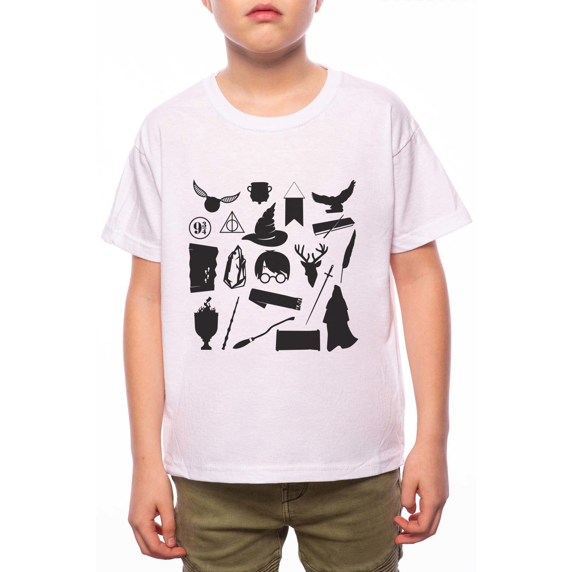 Tricou Baiat, Harry Potter Symbols, 100% Bumbac, A240, Alb