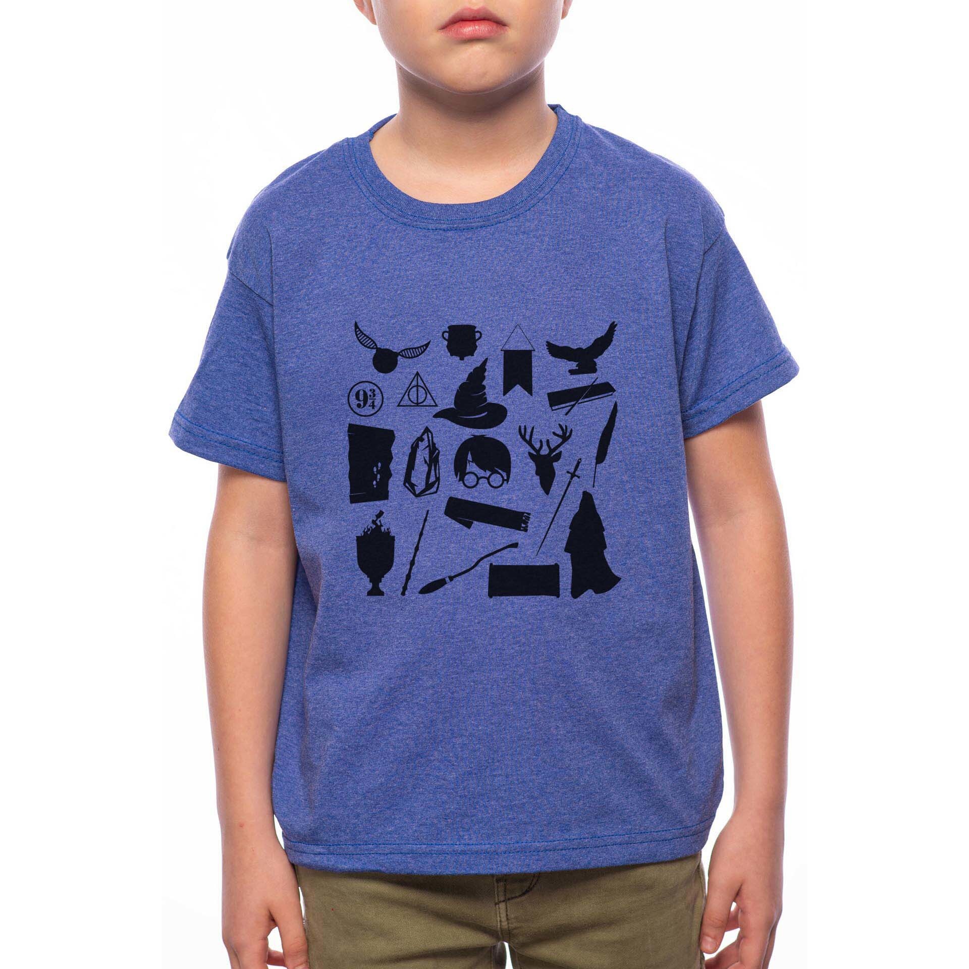 Tricou Baiat, Harry Potter Symbols, 100% Bumbac, A240, Albastru