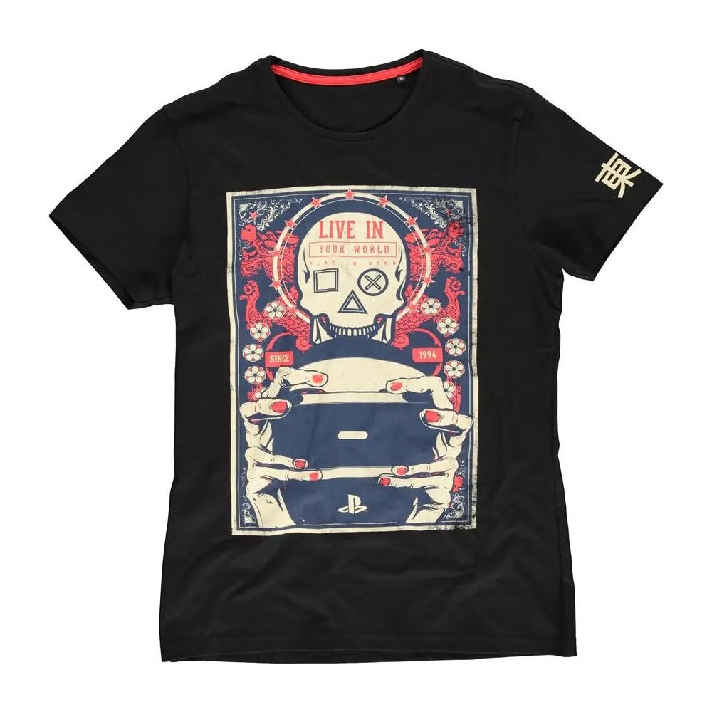 Tricou Bioworld Difuzed Playstation - Gaming Skull - L, Negru