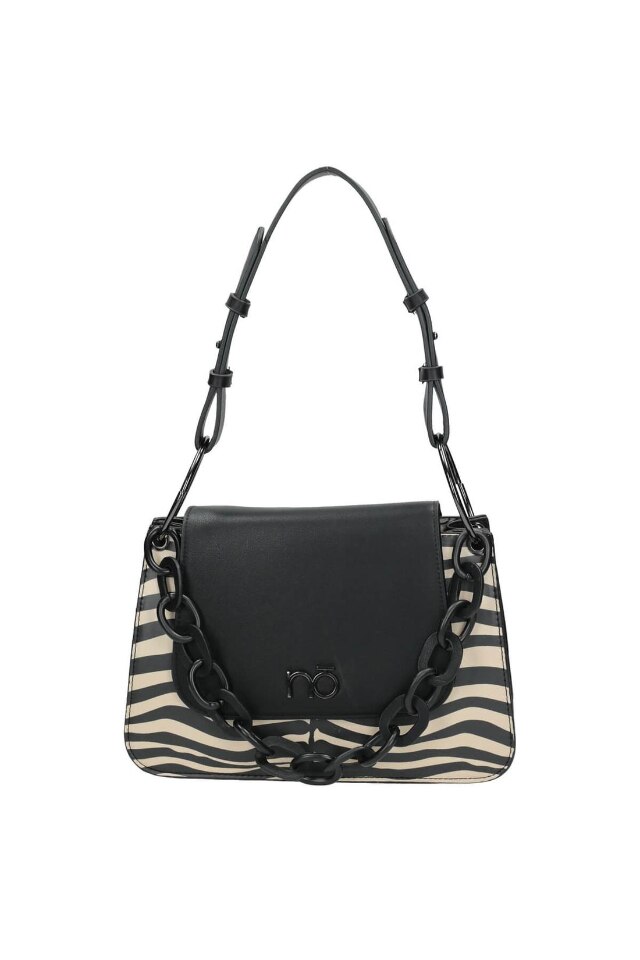 Geanta de mana, NOBO, NBAG-I2730-CM20, Piele ecologica, Negru/Bej