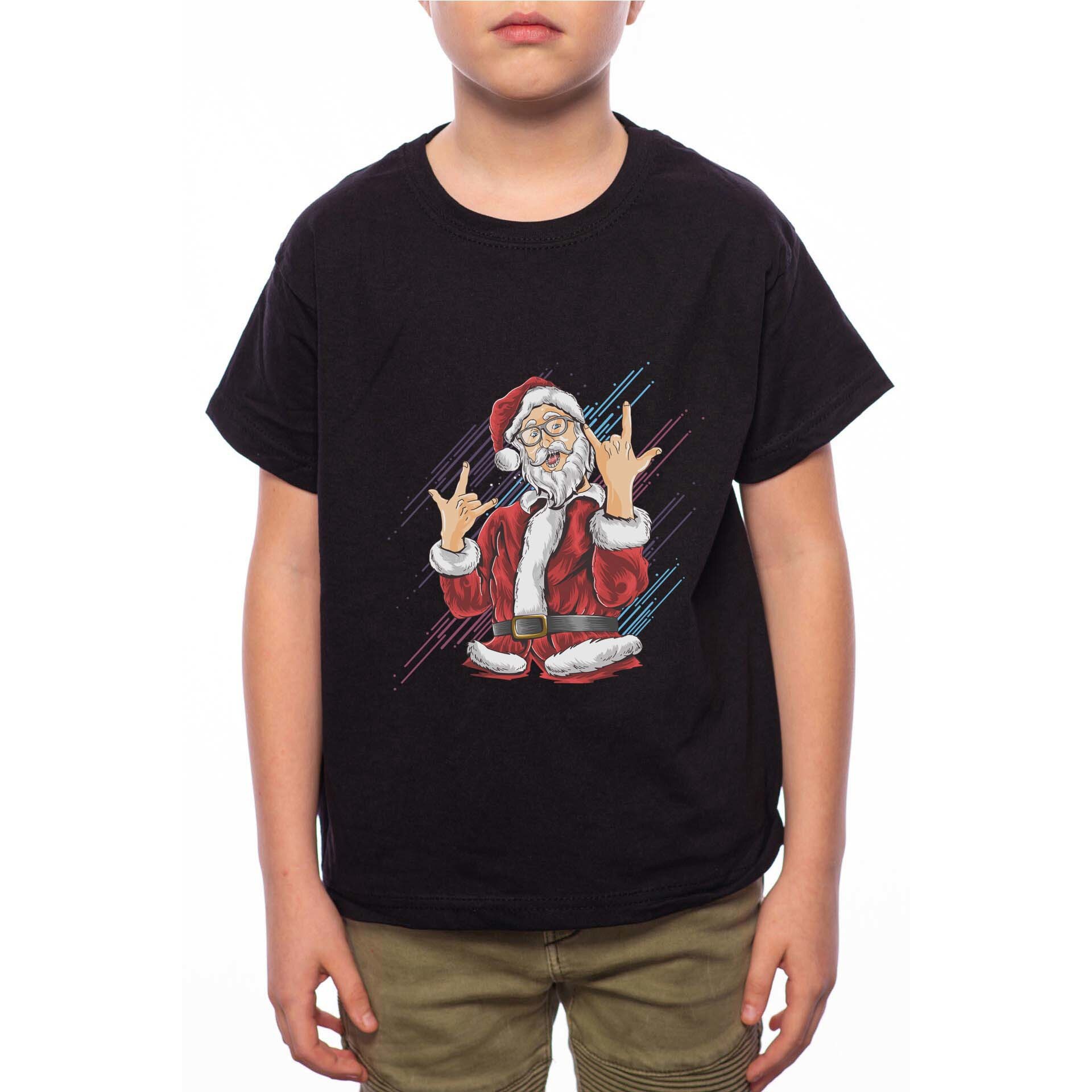 Tricou Baiat, Rock And Roll Santa, 100% Bumbac, A180, Negru