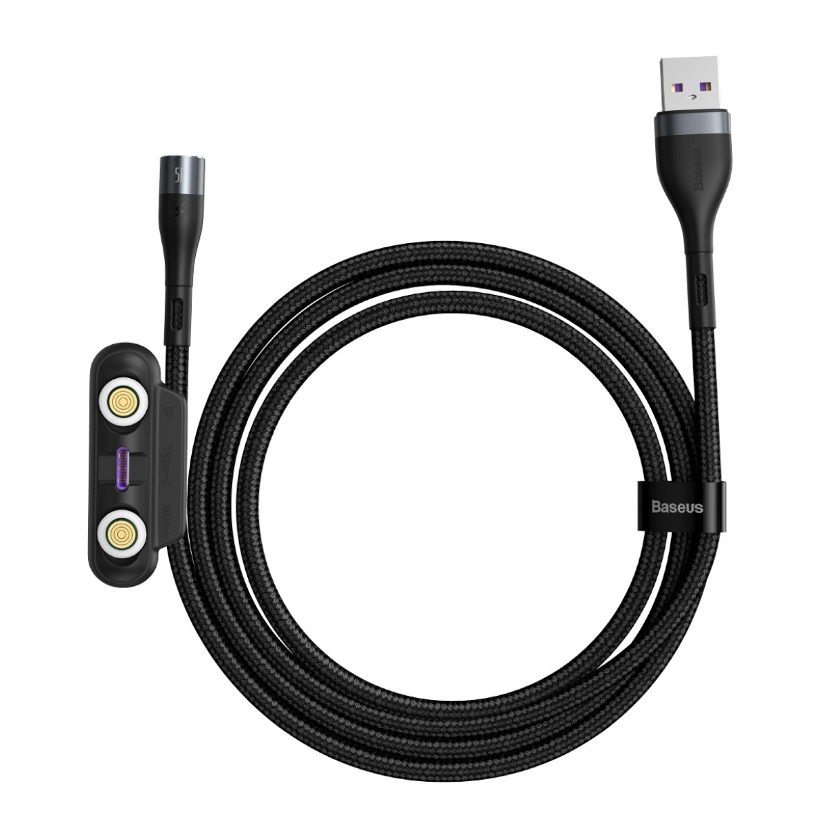 Cablu magnetic 3 in 1 Lightning, MicroUSB si Type-C, transfer date si incarcare, 1 m, Negru, TLF-BBL3486