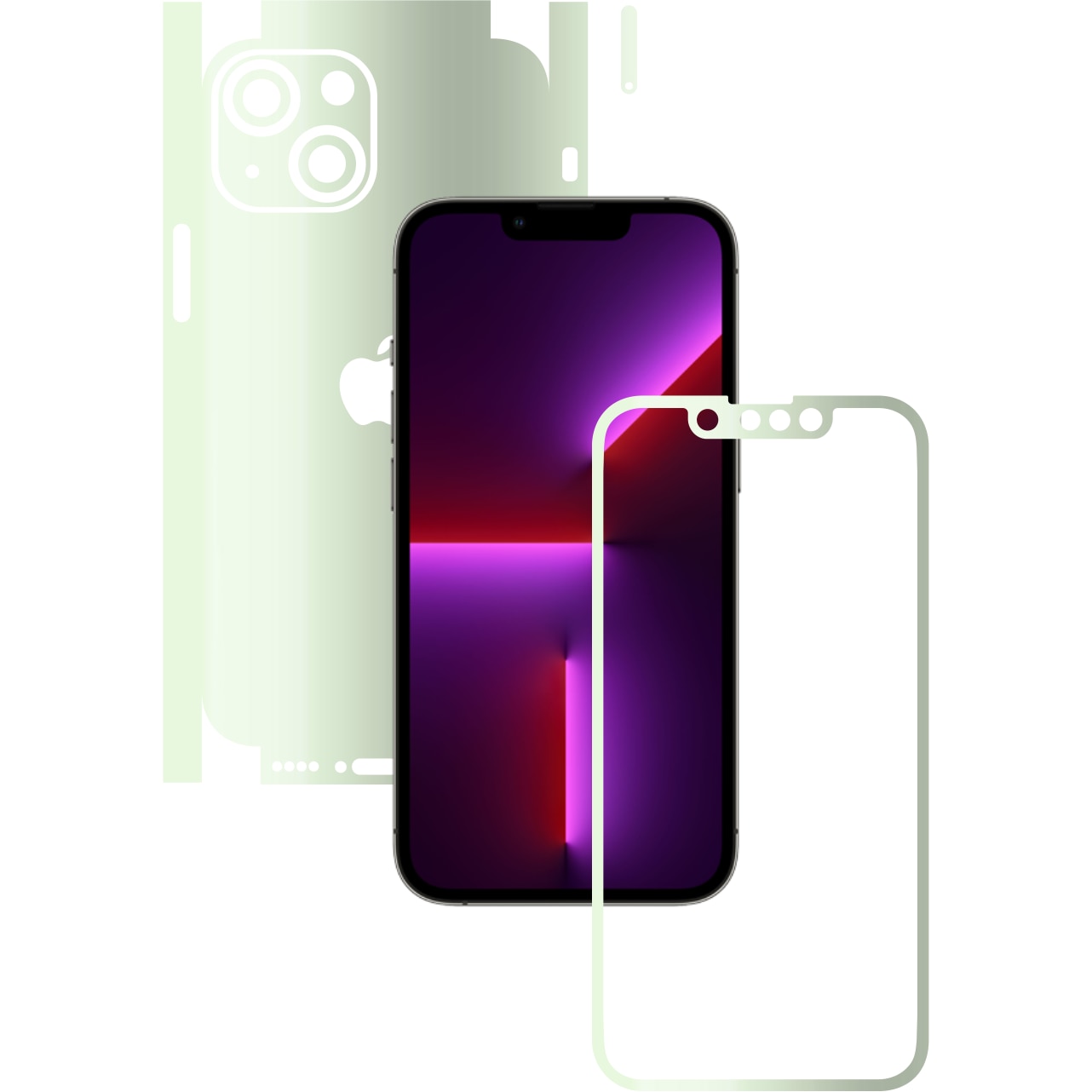 Folie Protectie Glow Skinz pentru Apple iPhone 13 - Verde Fosforescent 360 Cut, Skin Adeziv Full Body Cover pentru Rama Ecran, Carcasa Spate si Laterale