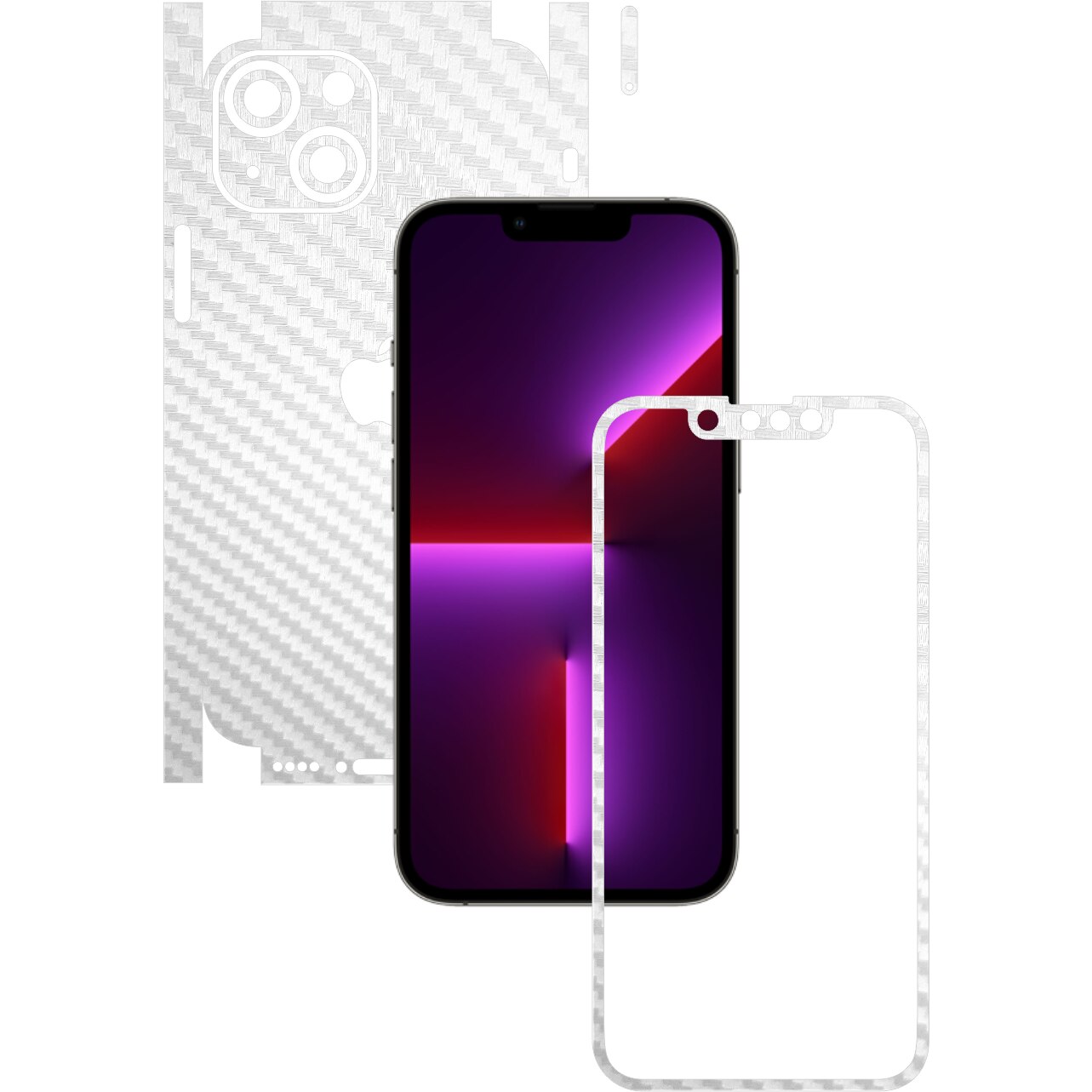 Folie Protectie Carbon Skinz pentru Apple iPhone 13 - Carbon Alb 360 Cut, Skin Adeziv Full Body Cover pentru Rama Ecran, Carcasa Spate si Laterale