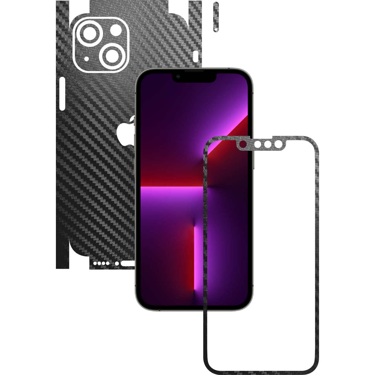 Folie Protectie Carbon Skinz pentru Apple iPhone 13 - Carbon Negru 360 Cut, Skin Adeziv Full Body Cover pentru Rama Ecran, Carcasa Spate si Laterale