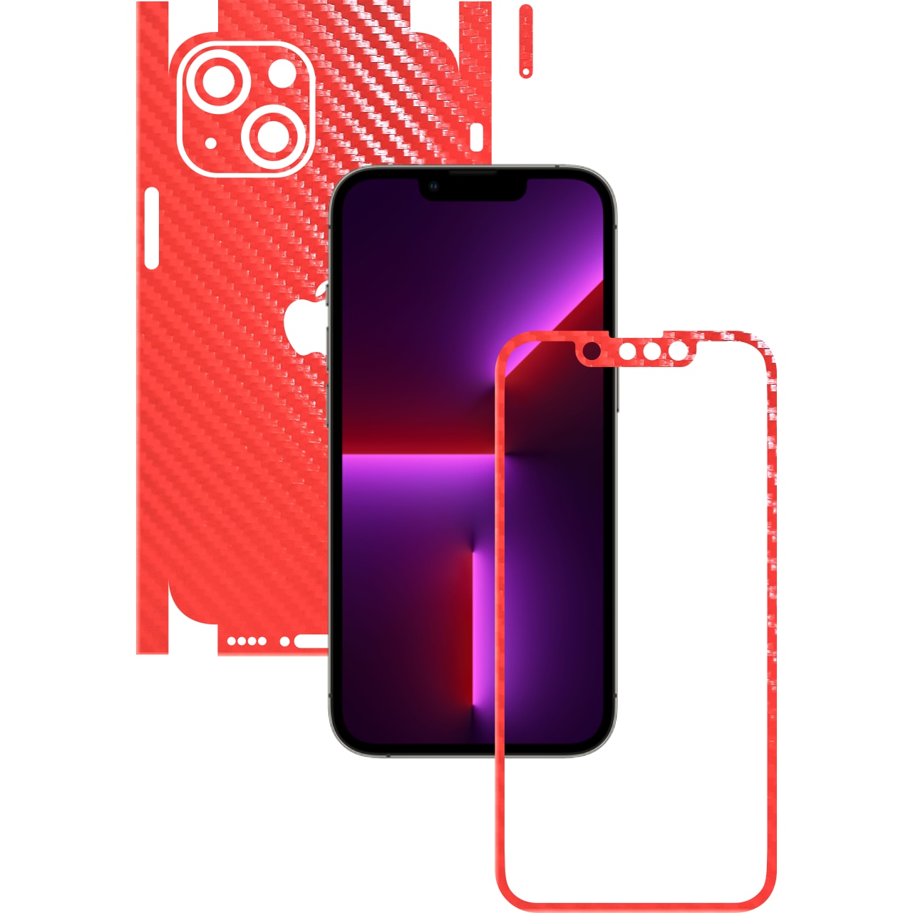 Folie Protectie Carbon Skinz pentru Apple iPhone 13 - Carbon Rosu 360 Cut, Skin Adeziv Full Body Cover pentru Rama Ecran, Carcasa Spate si Laterale