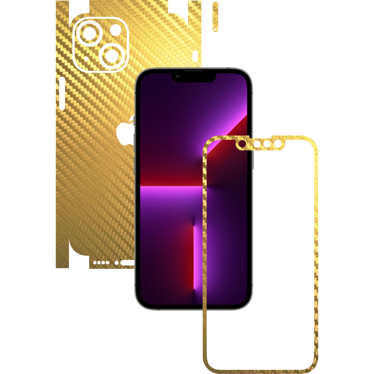 Folie Protectie Carbon Skinz pentru Apple iPhone 13 - Carbon Auriu 360 Cut, Skin Adeziv Full Body Cover pentru Rama Ecran, Carcasa Spate si Laterale