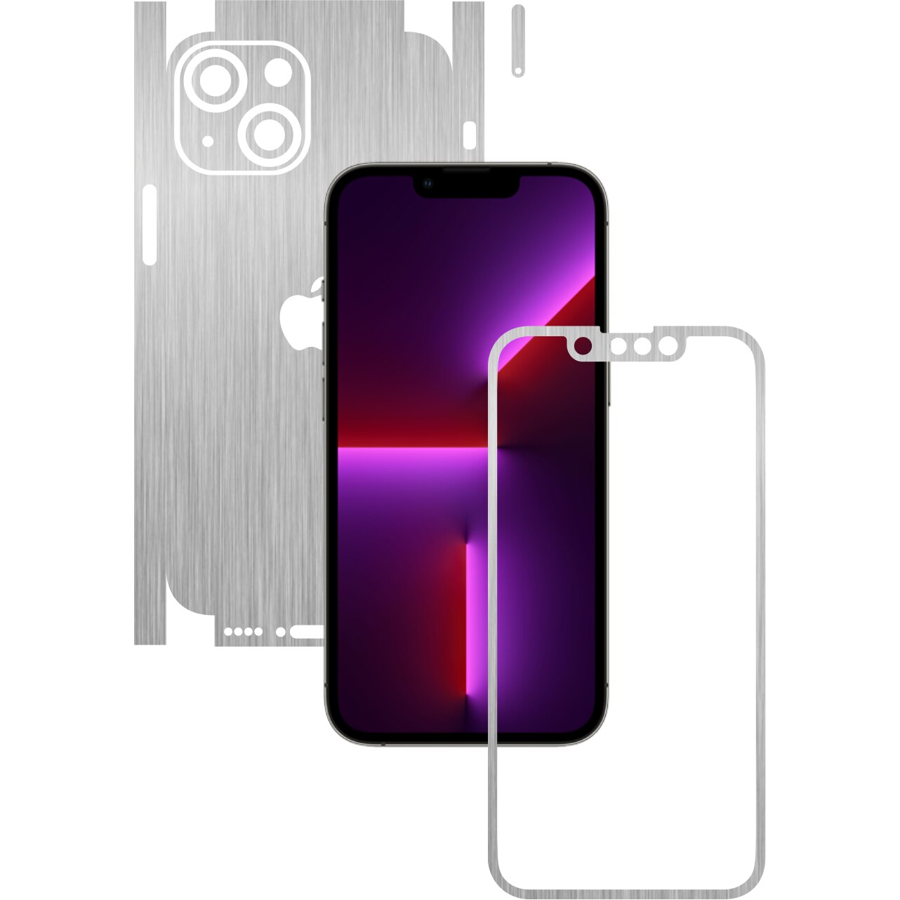 Folie Protectie Carbon Skinz pentru Apple iPhone 13 - Brushed Argintiu 360 Cut, Skin Adeziv Full Body Cover pentru Rama Ecran, Carcasa Spate si Laterale