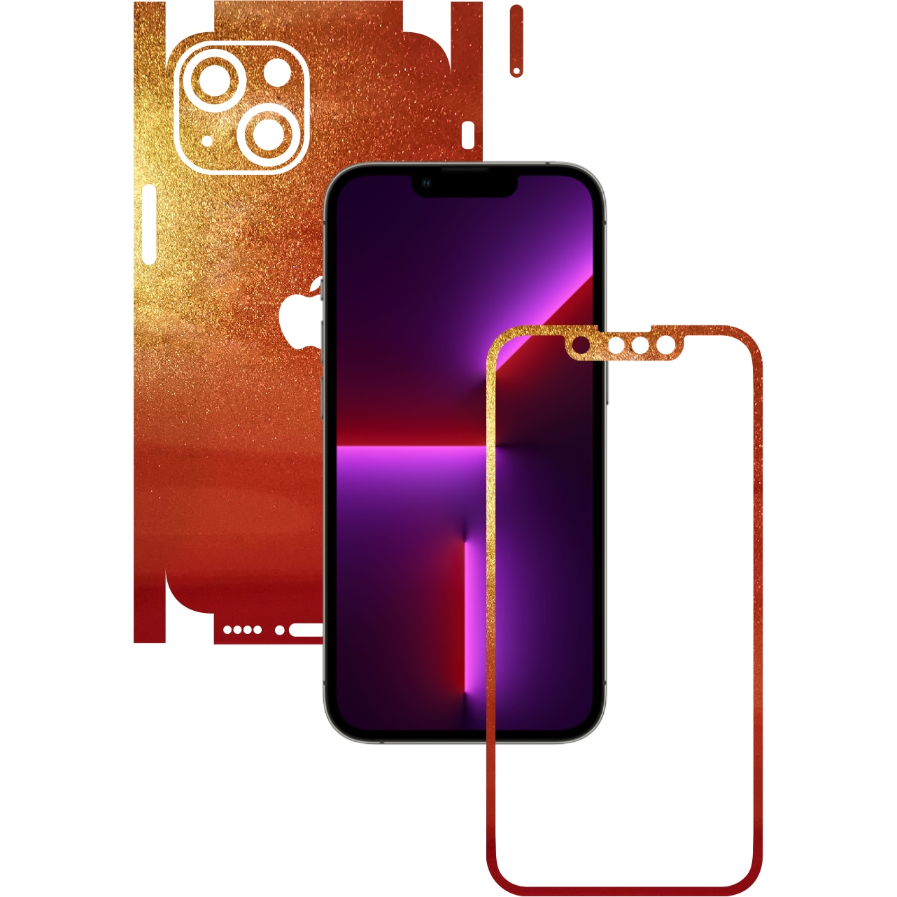 Folie Protectie Carbon Skinz pentru Apple iPhone 13 Mini - Color Shift Sunset 360 Cut, Skin Adeziv Full Body Cover pentru Rama Ecran, Carcasa Spate si Laterale